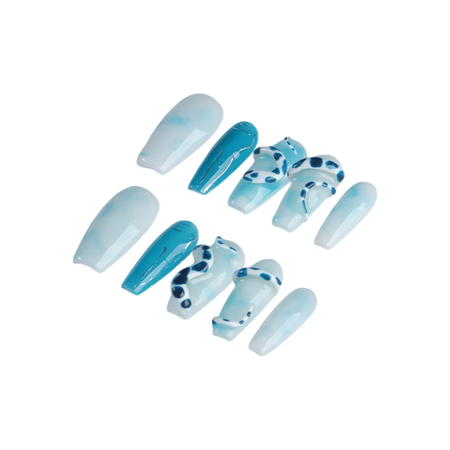 BDQC 2025 Синий Ручной 3D-эффект Змеиная кожа Флиртер Мягкий Градиентный 25мм False Nail Средний LADDER Синий Смудж