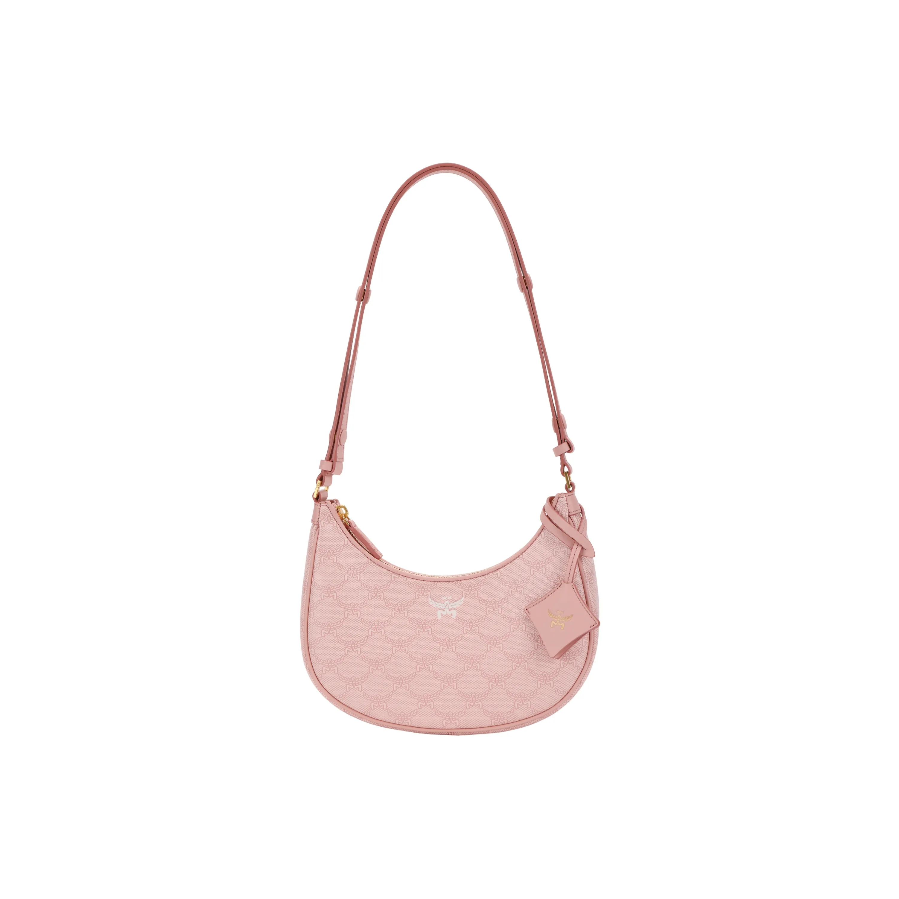 MCM Coated Canvas With Leather Crescent Bag, Hobo Bag, Shoulder Bag Trumpets Women's Pink
