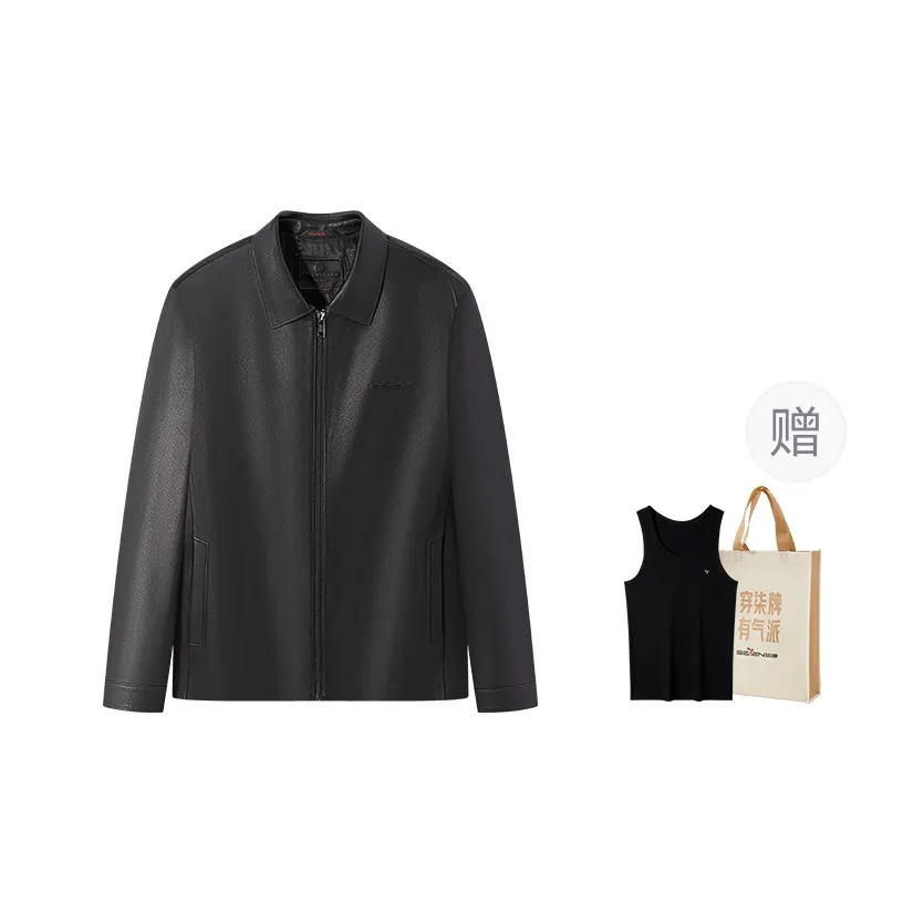 SEVEN Genuine Leather Jacket Men's Black