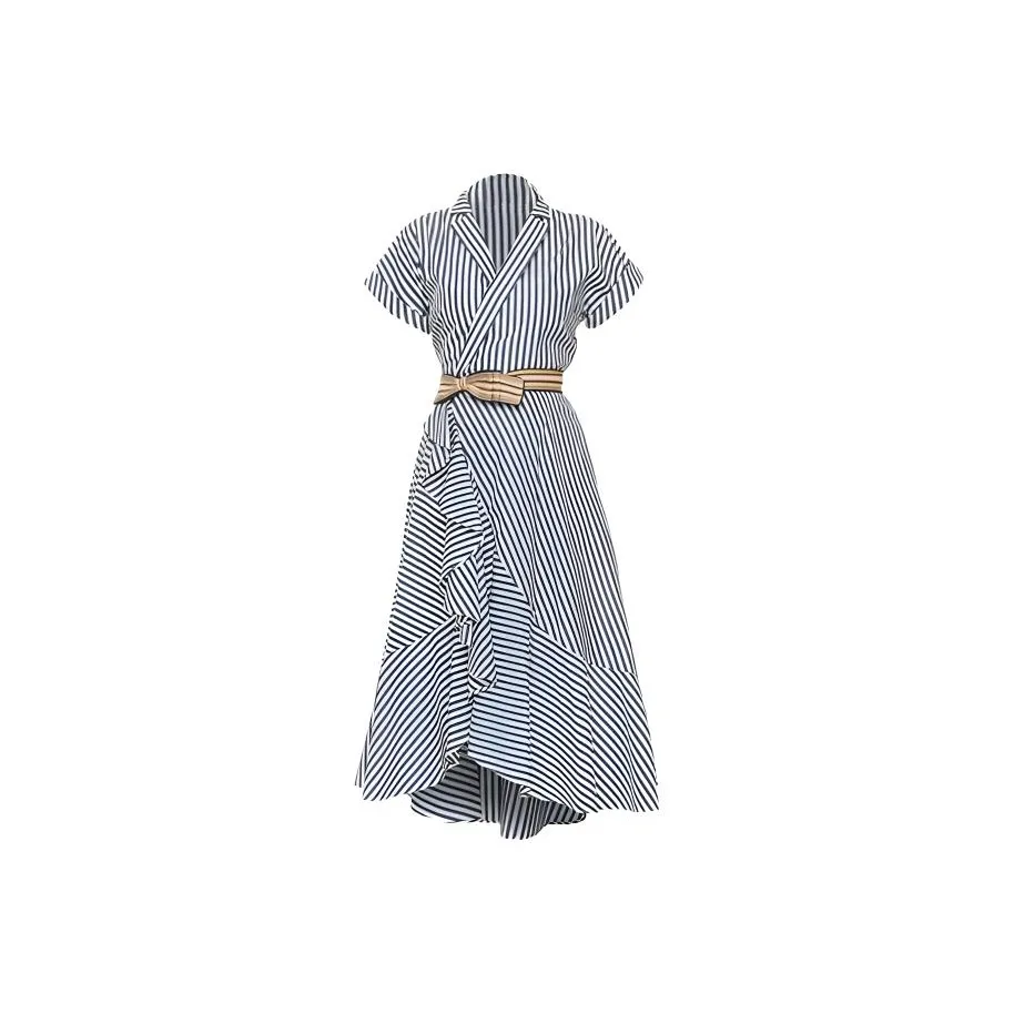 Leather Cat Синие полосы Цветочный Женские Короткие Платья с короткими рукавами