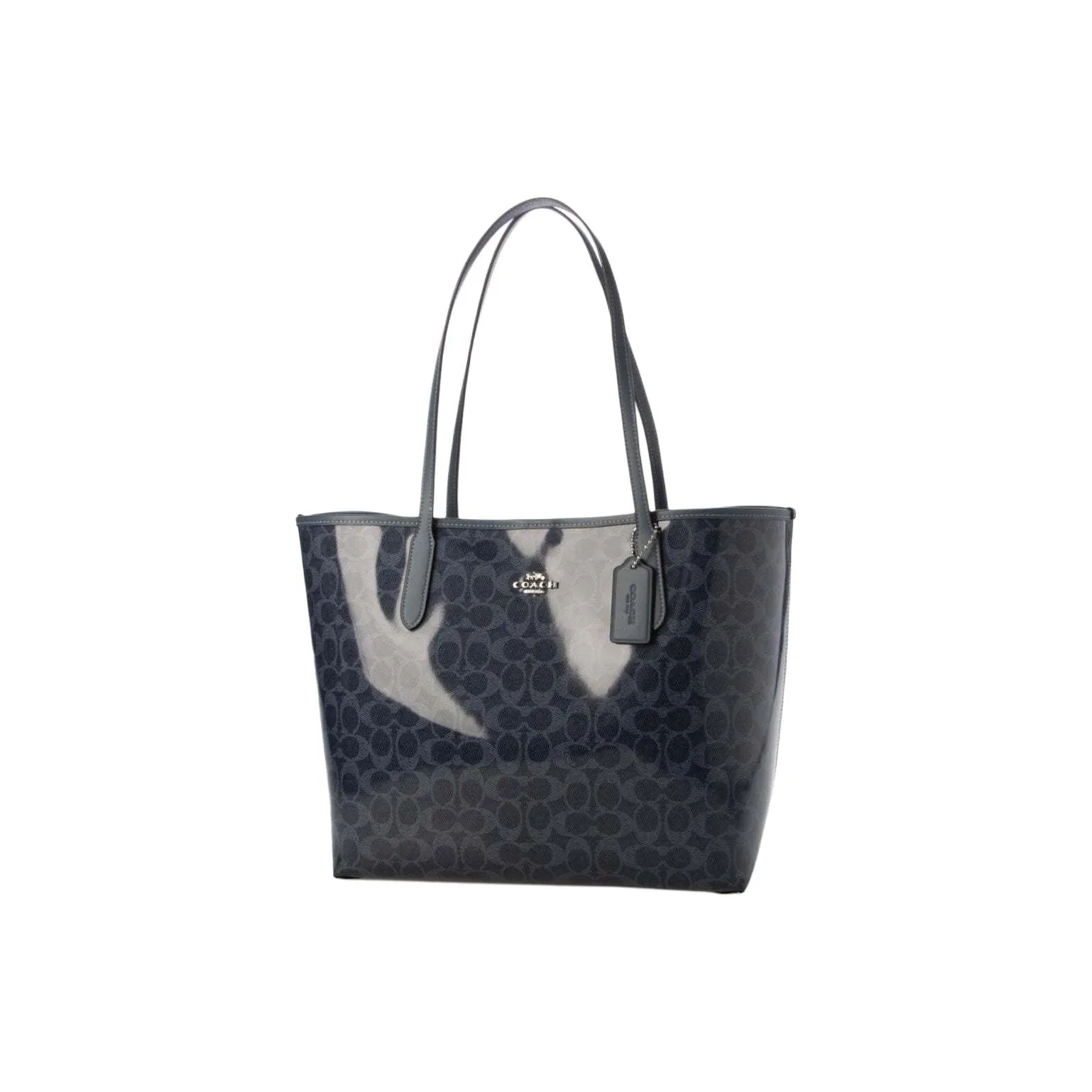 COACH Городская Сумка Tote из Покрытого Холста Сумка для покупок Сумка через плечо Большая Женская Темно-синий