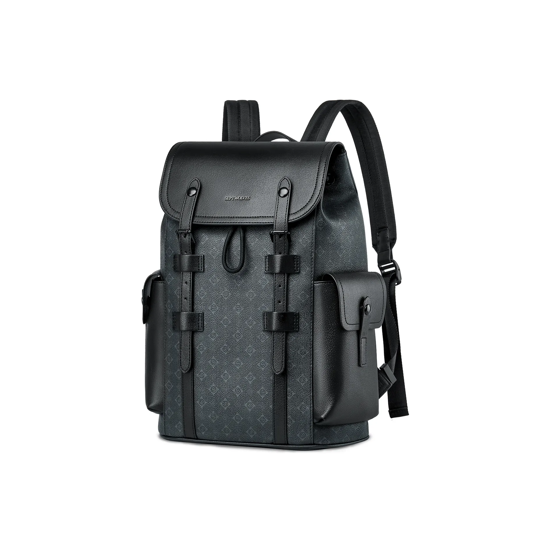 SEPTWOLVES Рюкзак из искусственной кожи большой унисекс черный