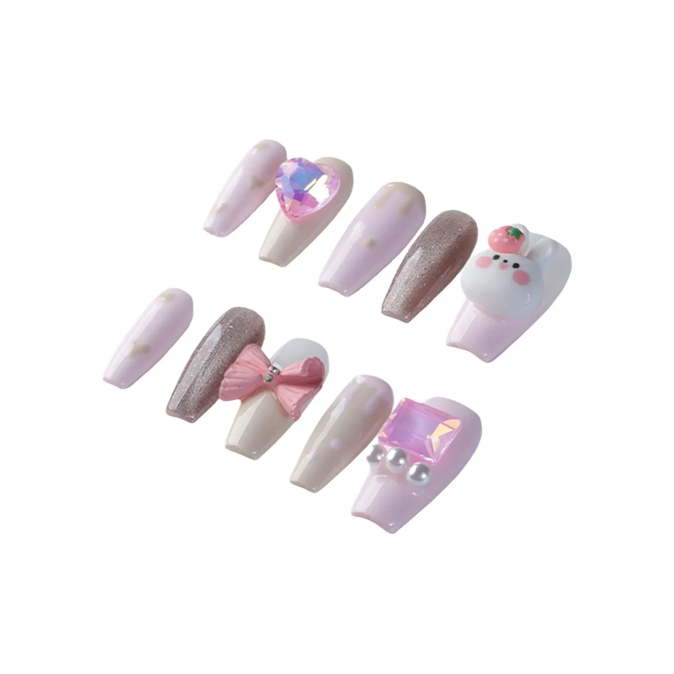 BDQC Милый 3D-эффект Кролик Кожа Привлекательный Дофаминовая одежда Розовый Бант 25мм False Nail Средний LADDER Розовый Jump Цвет