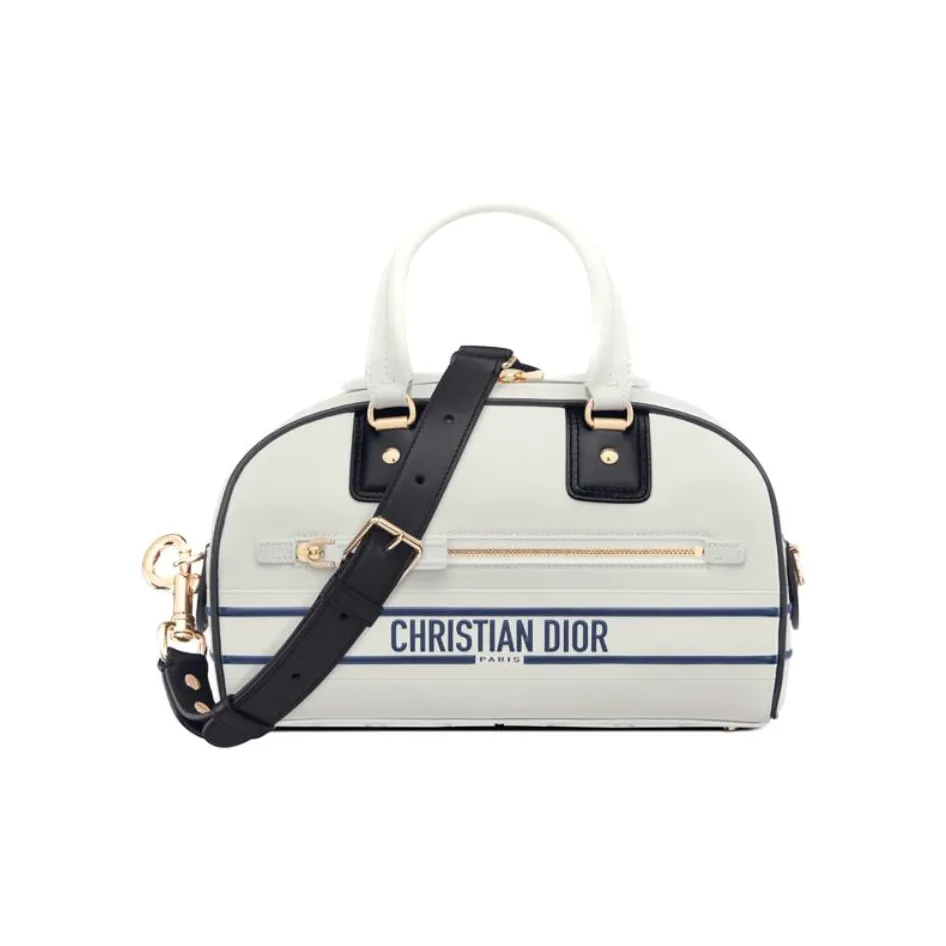 DIOR Smooth Cow Leather Bowling Bag, Shoulder Bag, Crossbody Bag, Handbag Trumpets Women's White