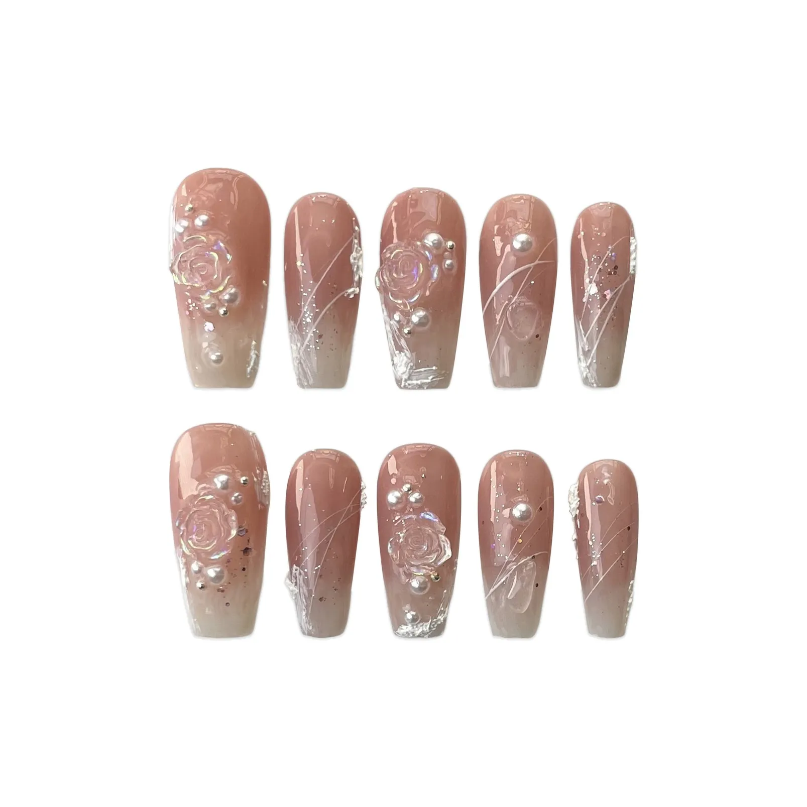 BDQC Телесный Осветляющий Ручной Лак для ногтей Premium Pure Desire 25 мм False Nail Средний LADDER Розовый Градиентный Милый