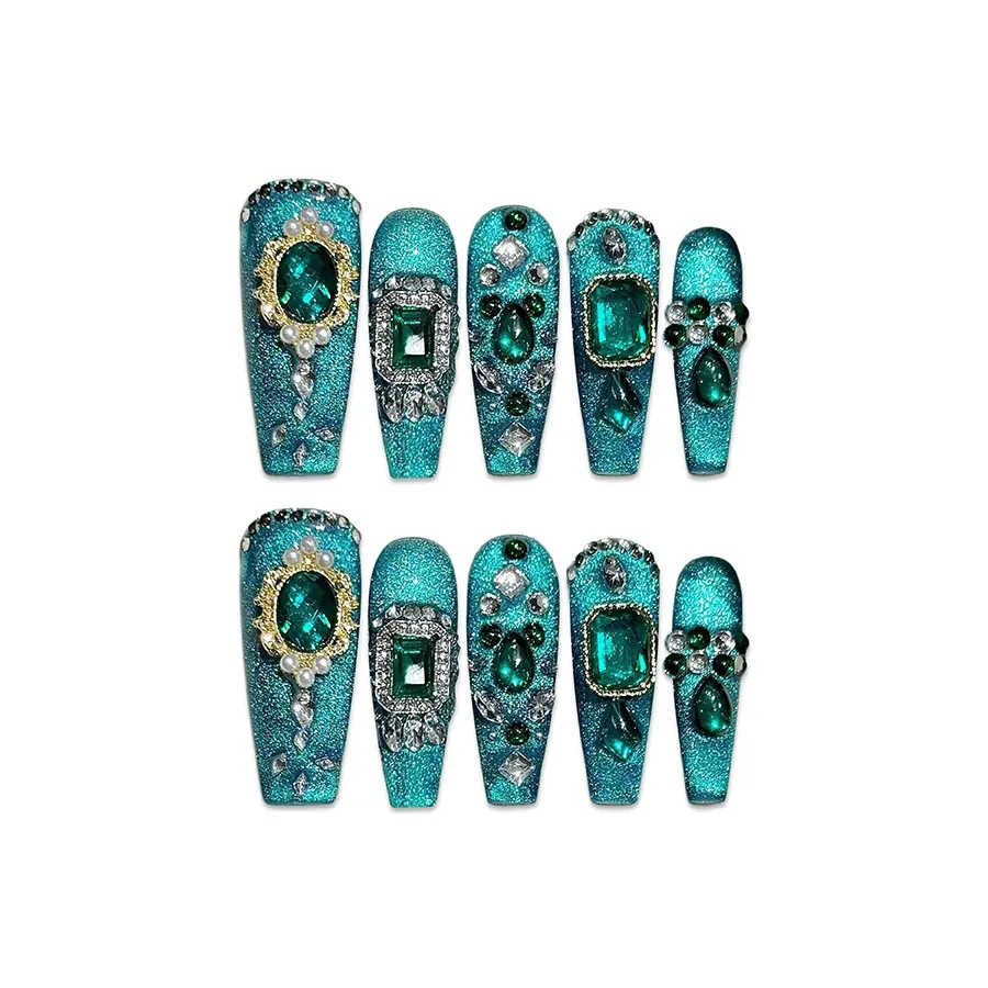BDQC Изумруд Премиум Кошка's Eye Nail Art 25 мм Искусственный Ногтевой Средний ЛАДДЕР Зеленый Однотонный Стиль Instagram
