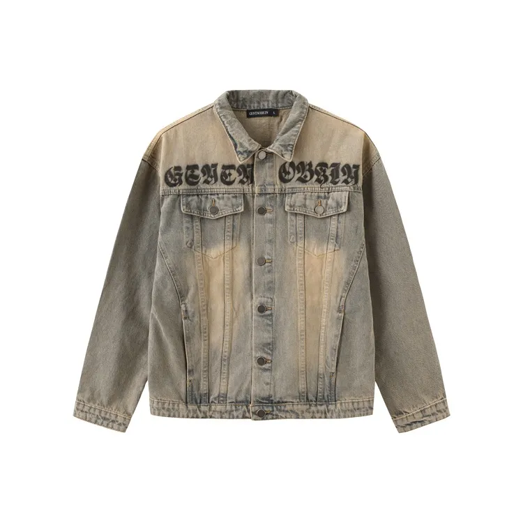 GENTNOBKIN Желтый Грязь Готика Буква Унисекс Джинсовые Куртки