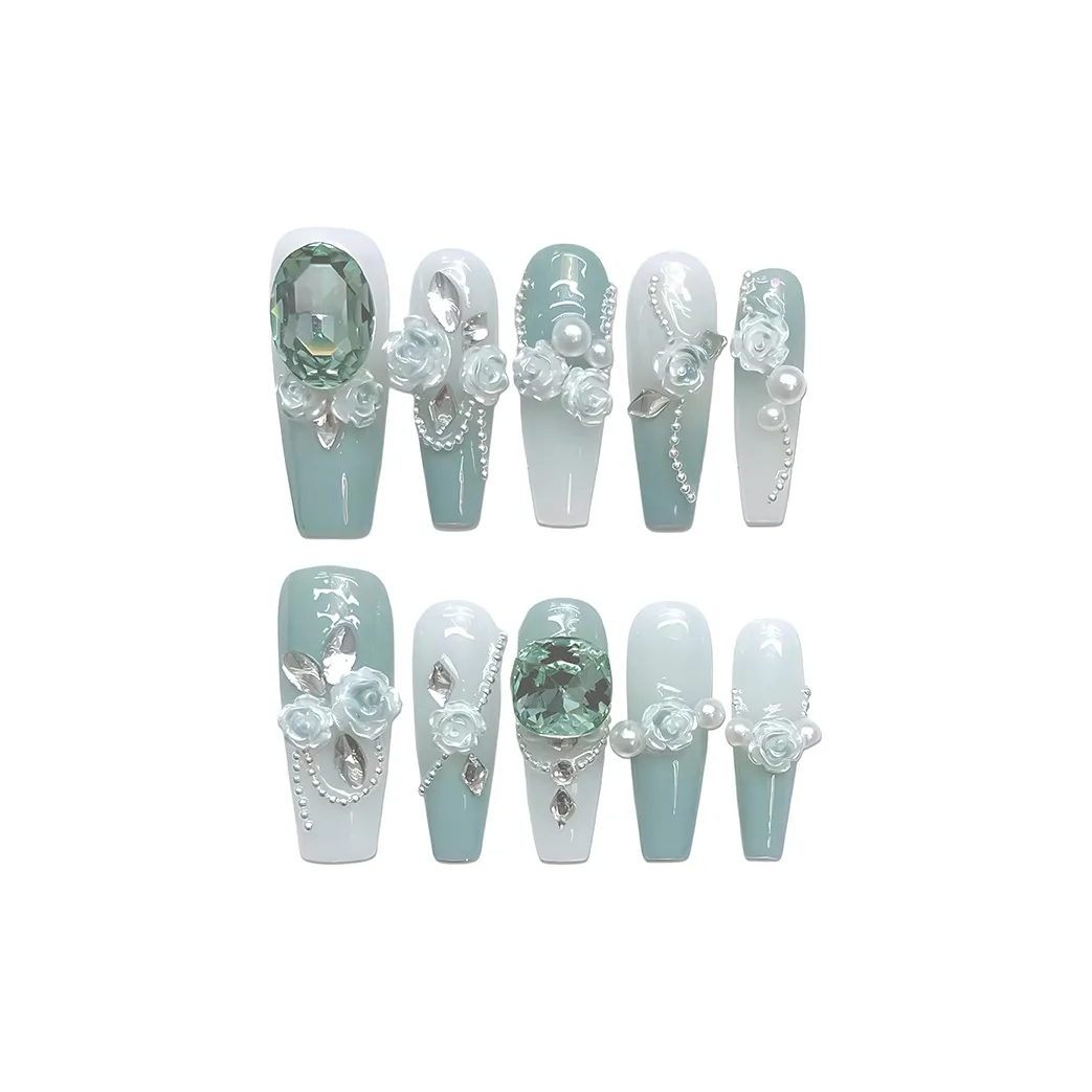 BDQC Премиум стиль принцессы кожа Flattering ручной 25 мм False Nail средний LADDER синий градиентный