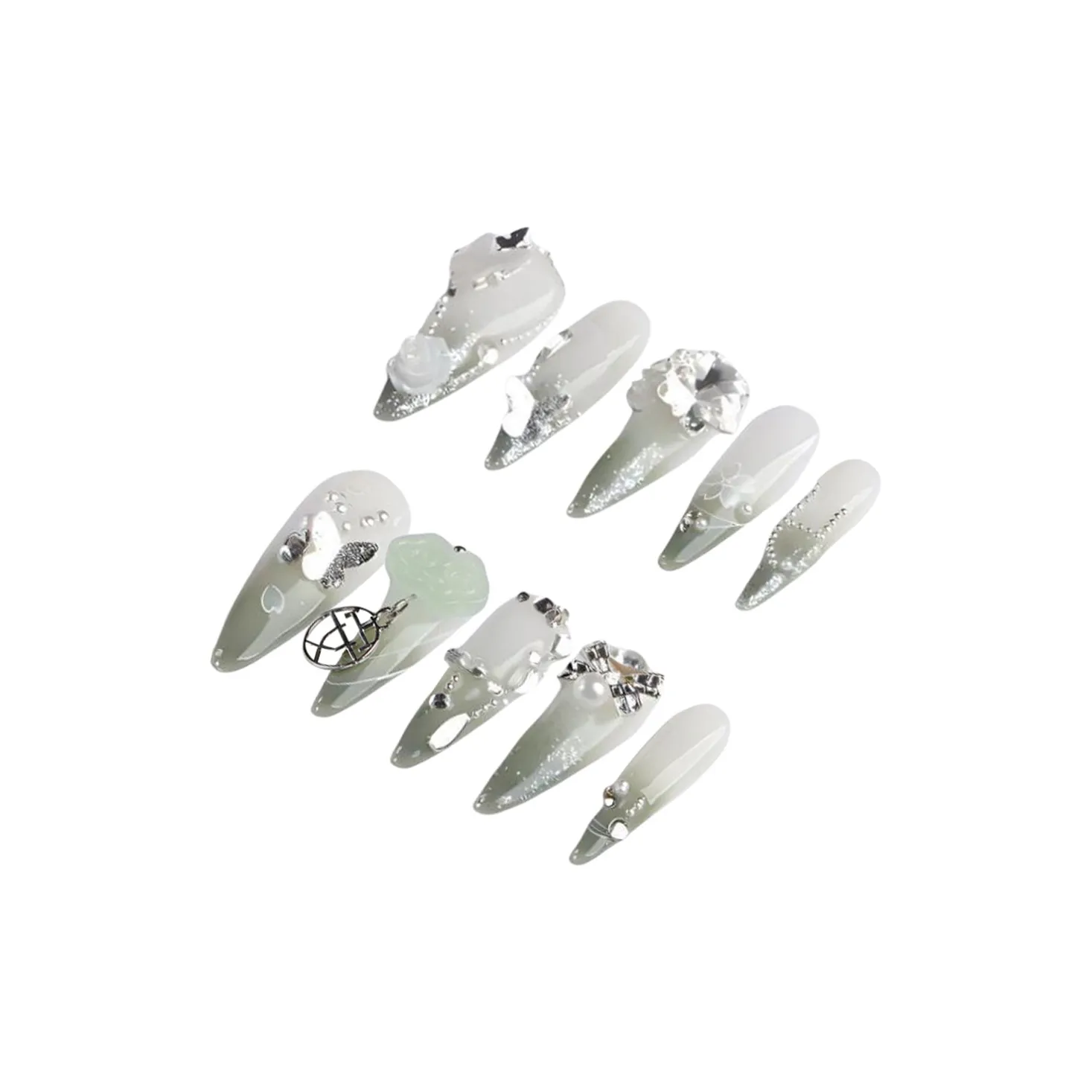 BDQC Кожа Flattering 3D-эффект False Nail Миндаль Средний LADDER Зеленый Градиентный Стиль Instagram