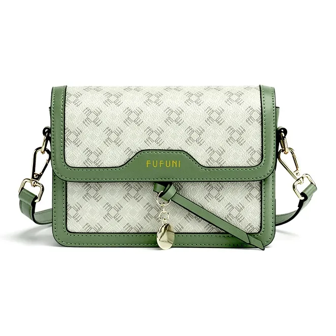 FUFUNI ПВХ Маленькая Квадратная Сумка Сумка через плечо Сумка на плечо Женская Нефритово-зеленый Чисто белый