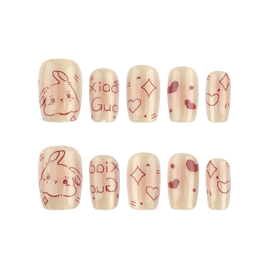 BDQC Милый Котенок Элегантность Осветляющий Укороченный Nail Art 20 мм Искусственный Ногтевой Короткий ЛАДДЕР Желтый Однотонный Стиль Instagram