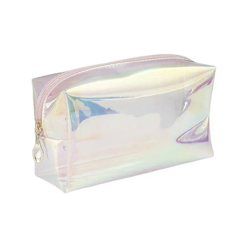 XZAN Большая емкость PVC Радужный Портативный карман на молнии Лазерный TPU мешок для хранения косметики Портативное хранение