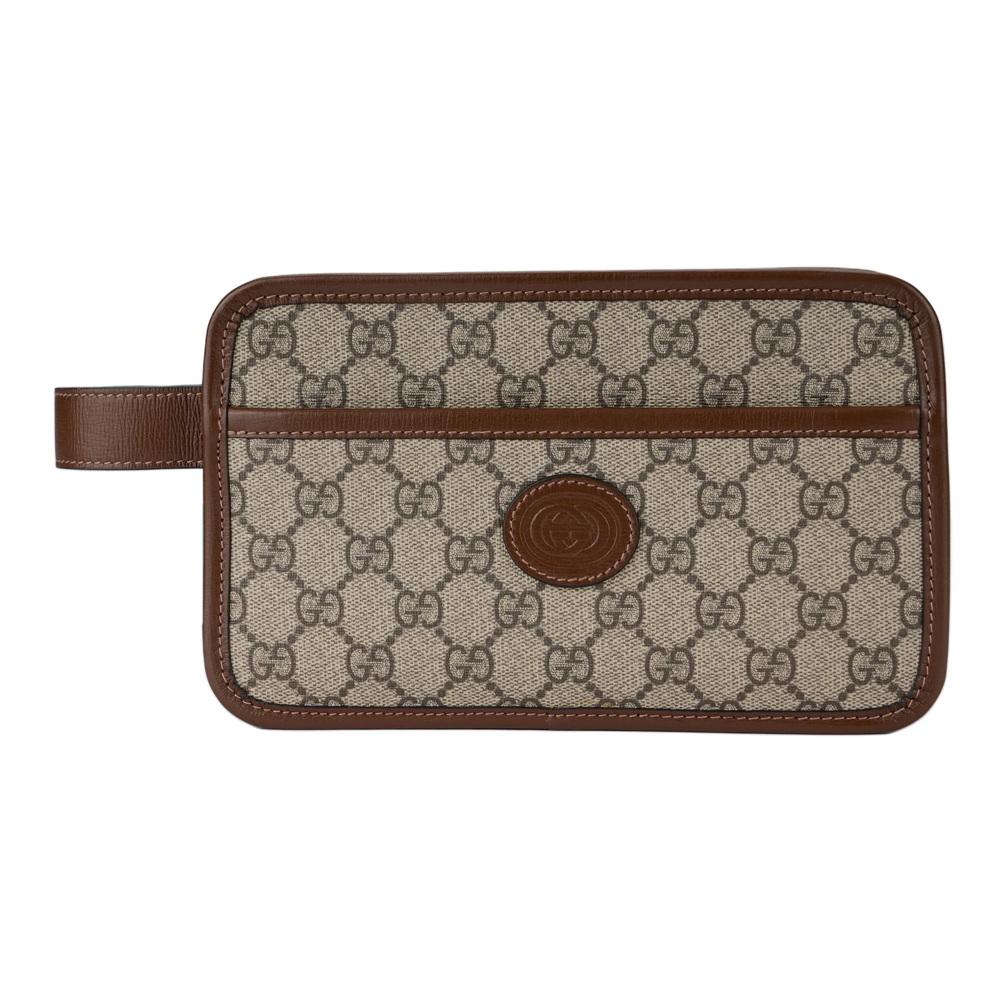 GUCCI Canvas With Leather Canvas Bag Toiletry Bag Travel Bag Clutch Unisex Ebony/Brown