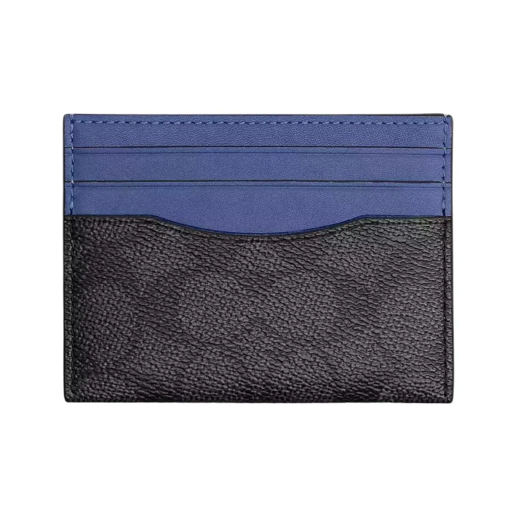 COACH Card Case Покрытый холст с утонченной телячьей кожей держатель для карт мужской угольный и черный