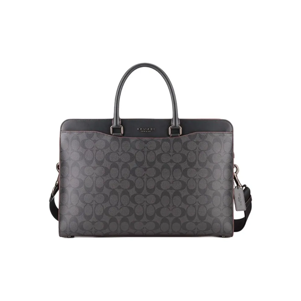 COACH Beckett Coated Canvas With Refined Calfskin Briefcase, Shoulder Bag, Crossbody Bag, Handbag Tubas Men's Black