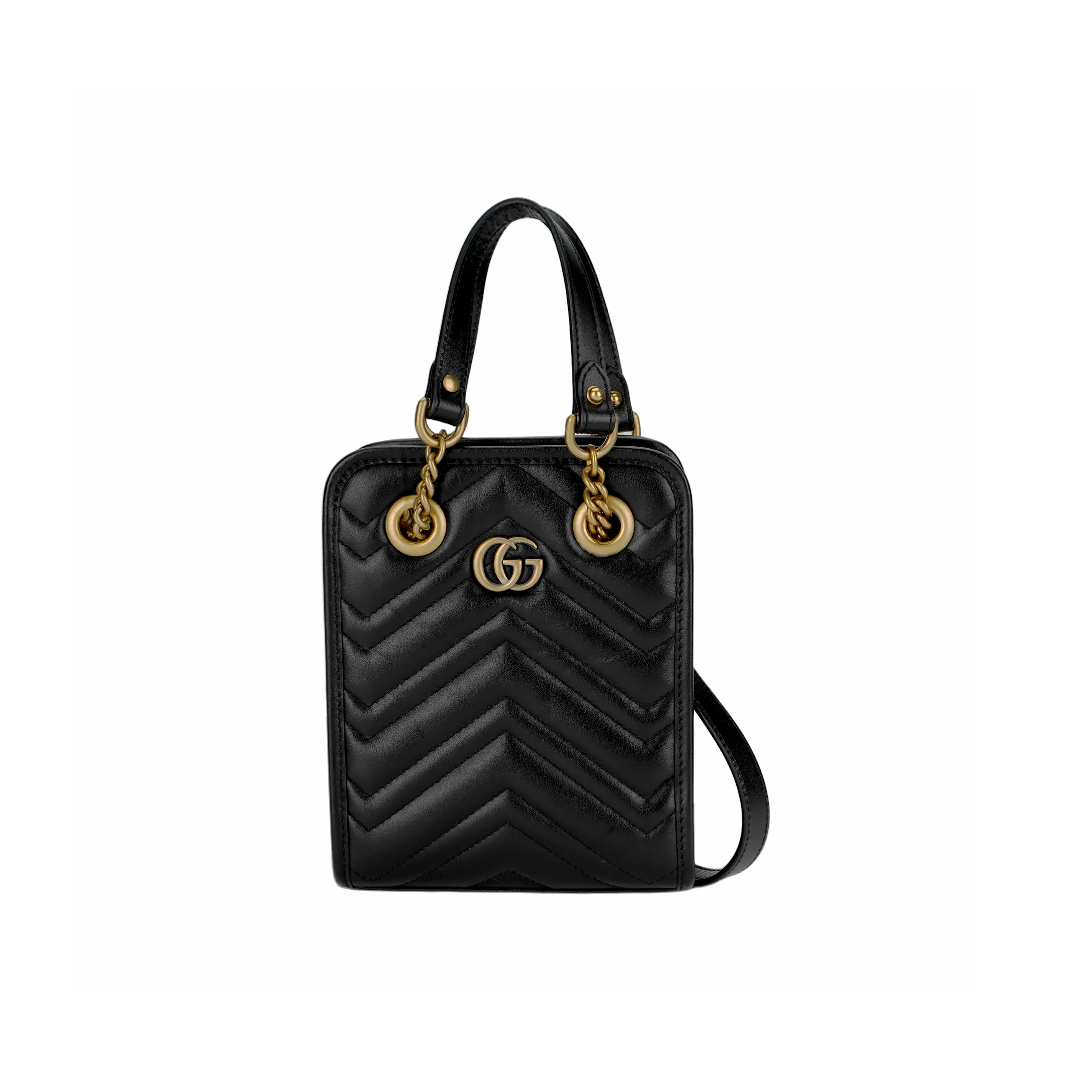 GUCCI Marmont Quilted Leather Tote Bag, Shopping Bag, Portable Crossbody Bag, Shoulder Bag Mini Women's Black