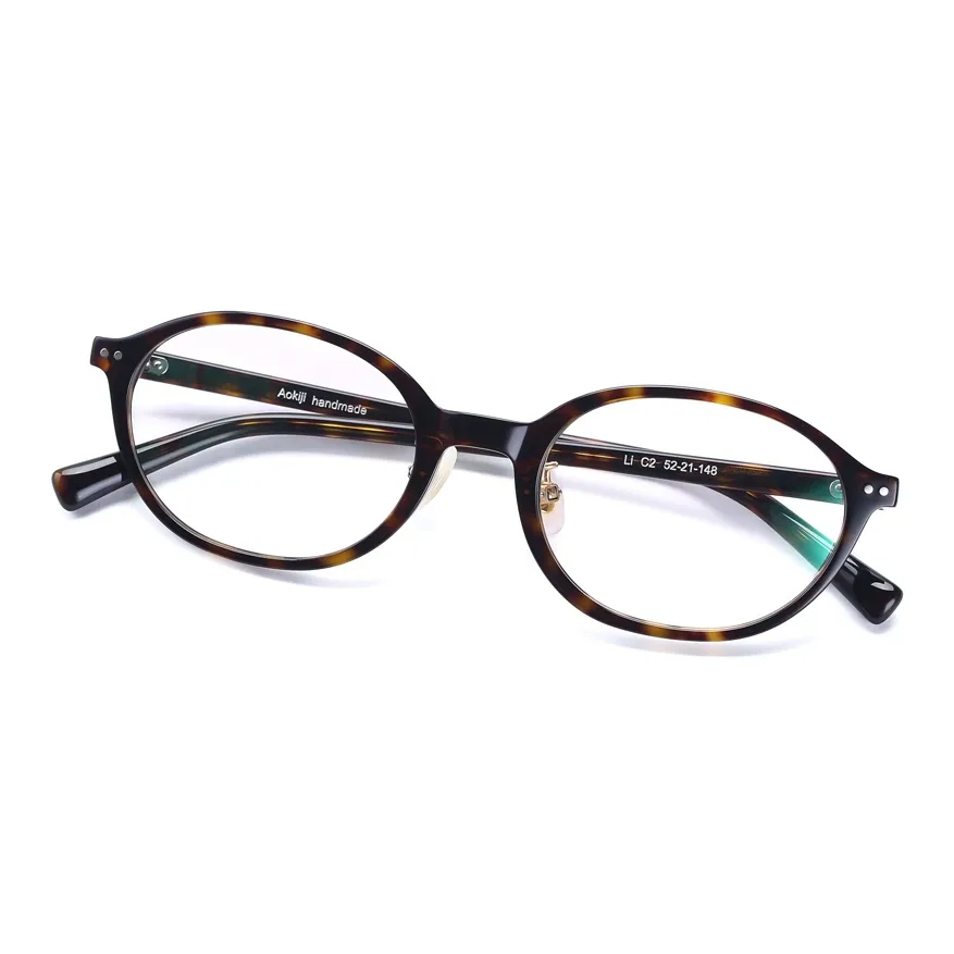 QINGZHIZUO β-титан Итальянская версия Mazzucchelli Пластина Овал Оправы для очков Унисекс Темный Черепаховый Черный