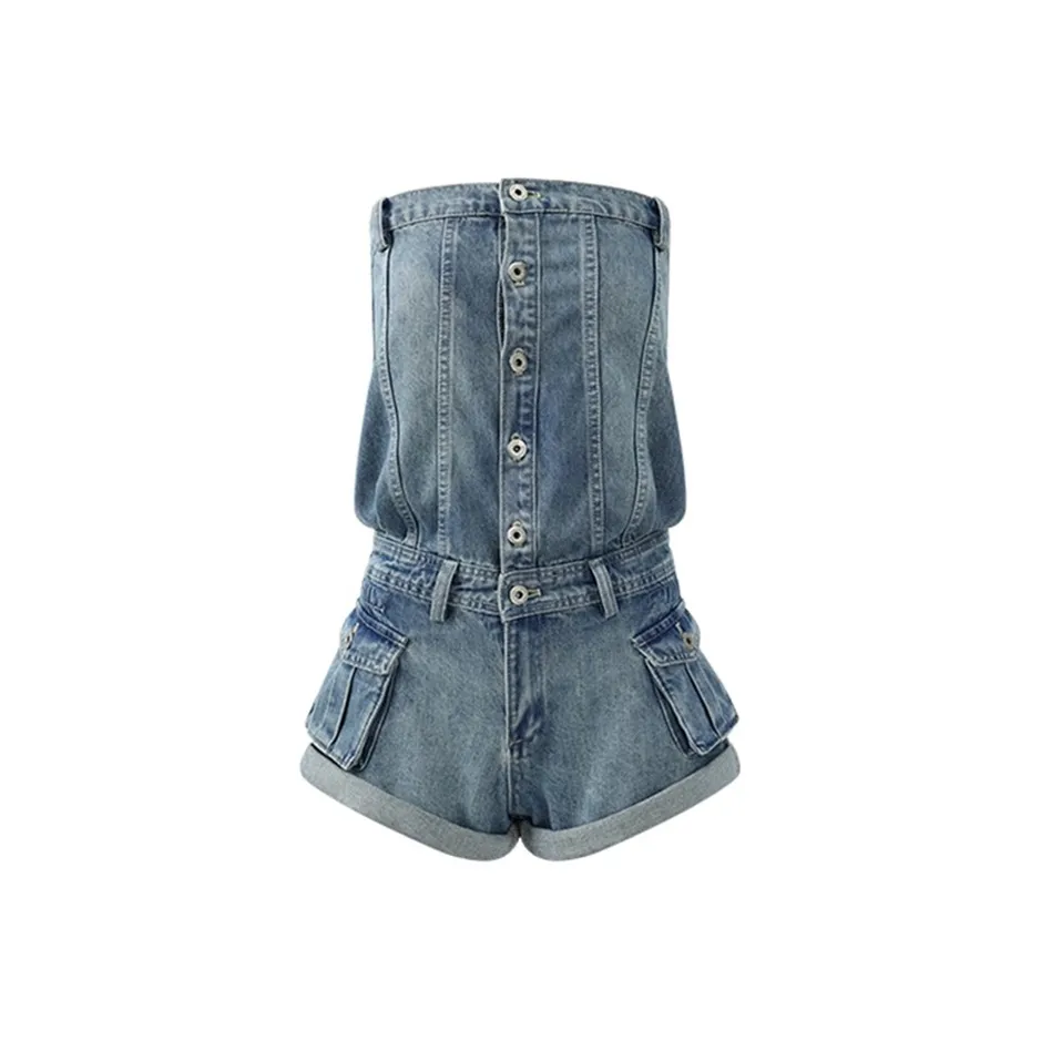 ABBY GODDESS Синий Ван-Пис Шорты Женские Комбинезоны