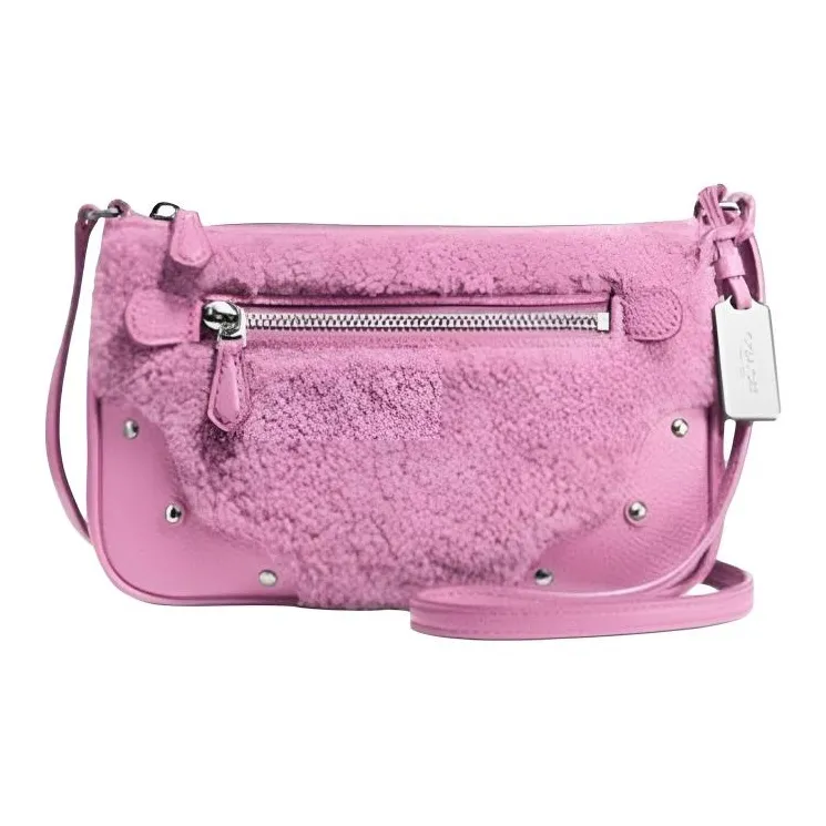 COACH Rhyder Pebbled Leather With Plush Lambskin Crossbody Bag, Shoulder Bag Small Women's Purple