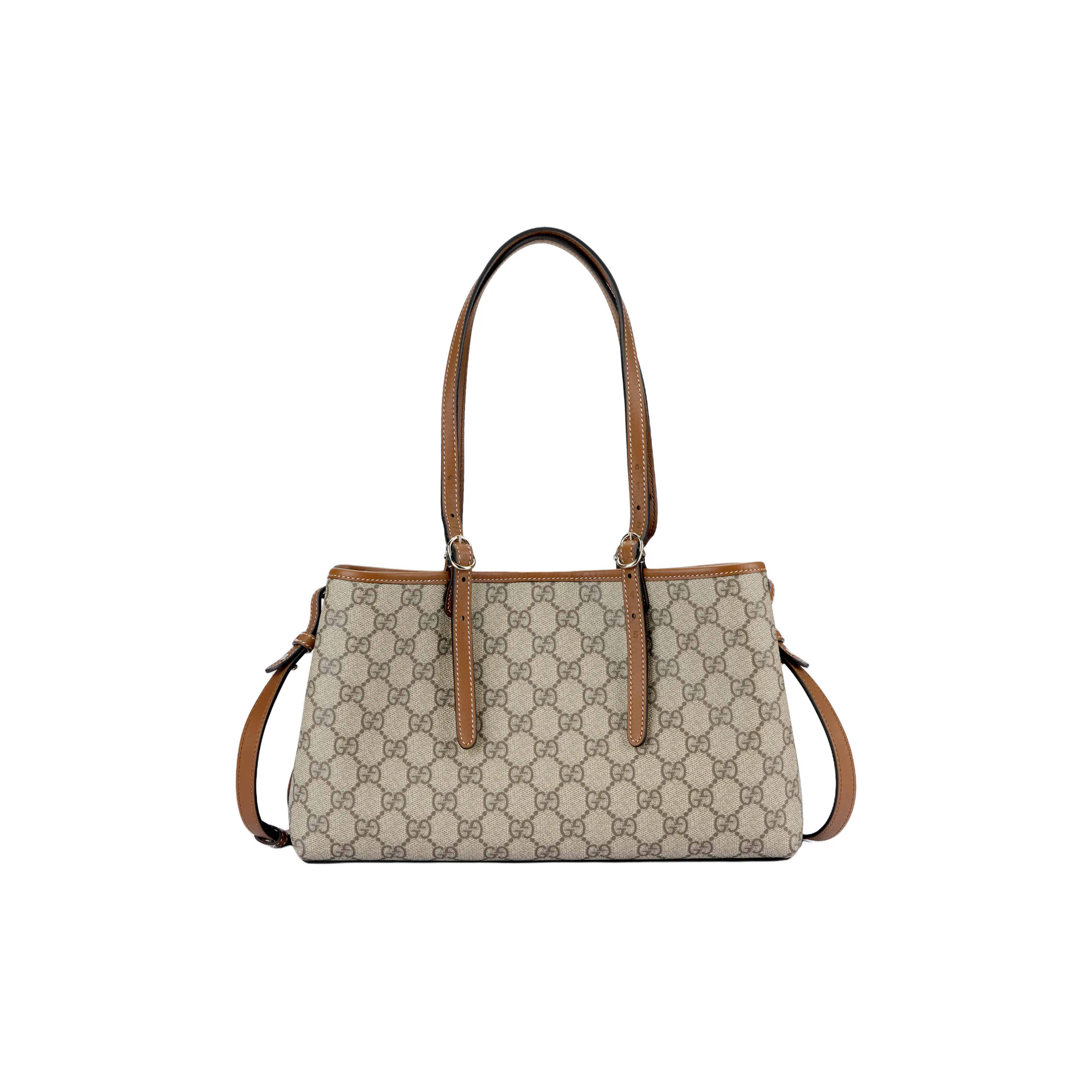GUCCI Emblem Coated Canvas Small Tote Bag Shopping Bag Crossbody Handbag Women's Brown