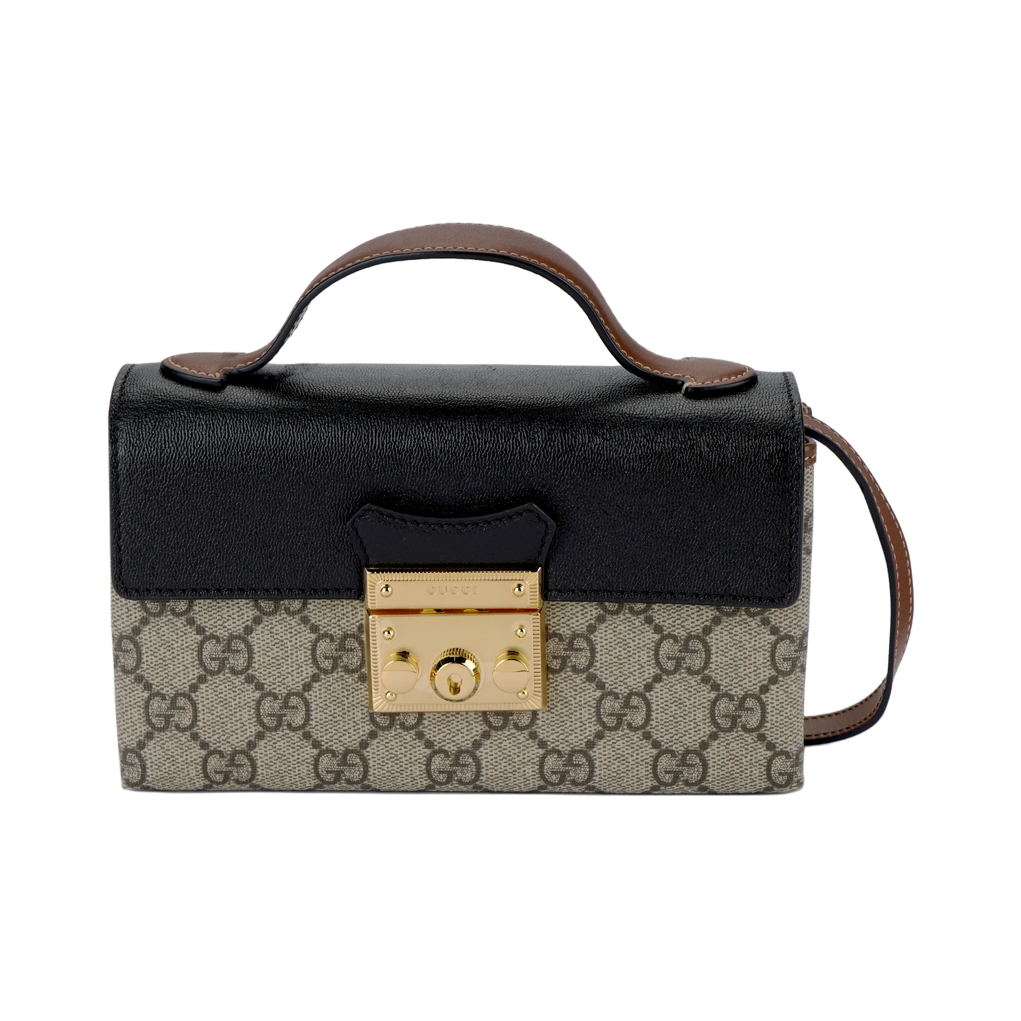 GUCCI Padlock Canvas With Leather Box Bag, Crossbody Bag, One Shoulder Handbag Mini Women's Ebony/Black