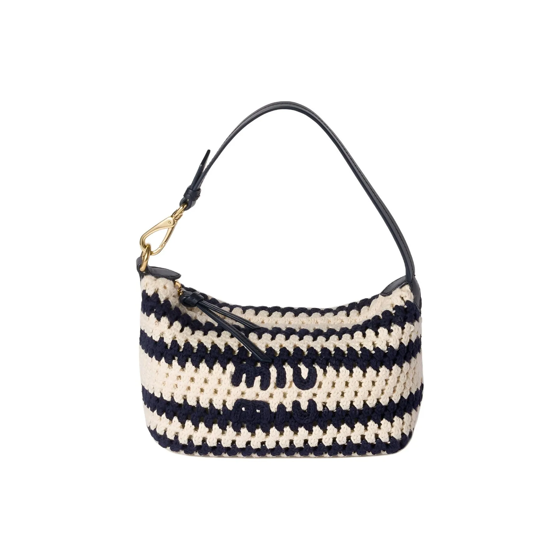 MIU MIU Fabric Shoulder Bag Women's Ecru & Marine Blue