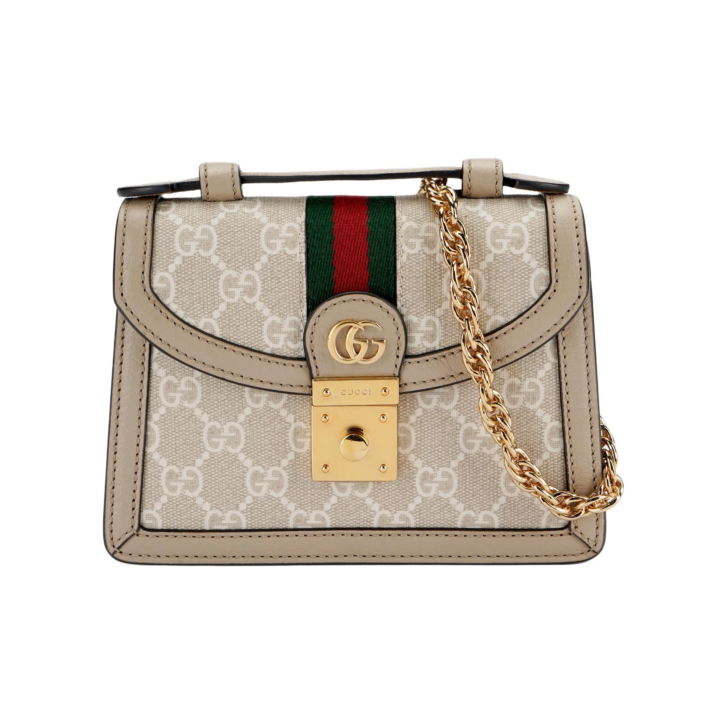 GUCCI Ophidia Leather One Shoulder Handbag Mini Women's Beige & White