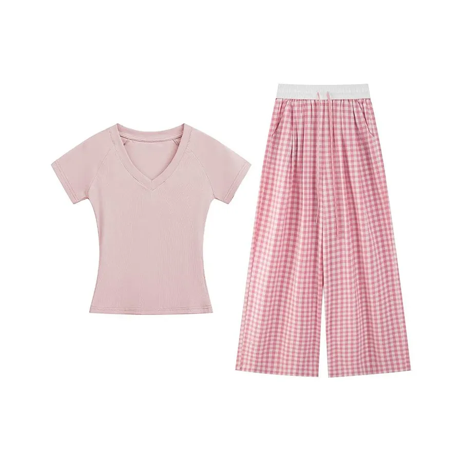 MARIE·COCO Розовый топ + штаны, женские, повседневные костюмы