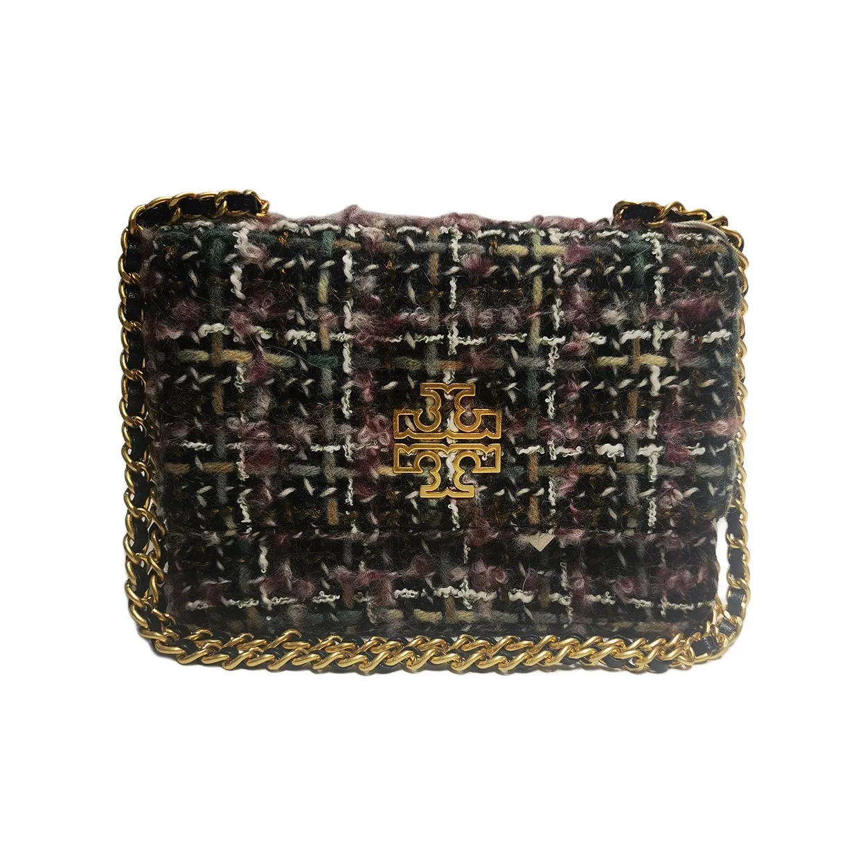 TORY BURCH Britten Фланель с кожаными вставками Клатч Кошелек Сумка через плечо Женская Черный и Разноцветный