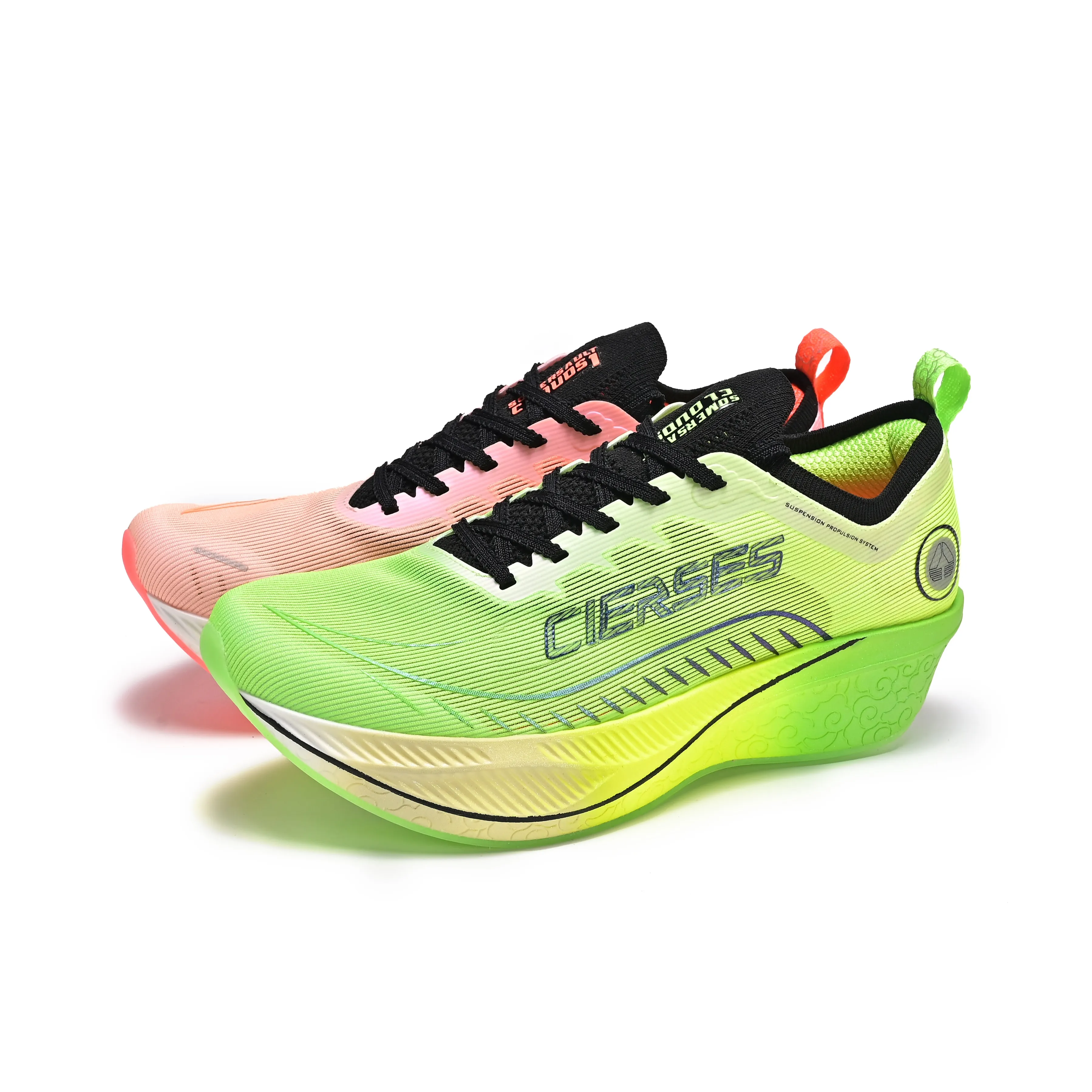 CIERSES Shock Absorbers With Slip Resistant Features Low Top Casual Running Shoes Unisex Green Pink Mismatched