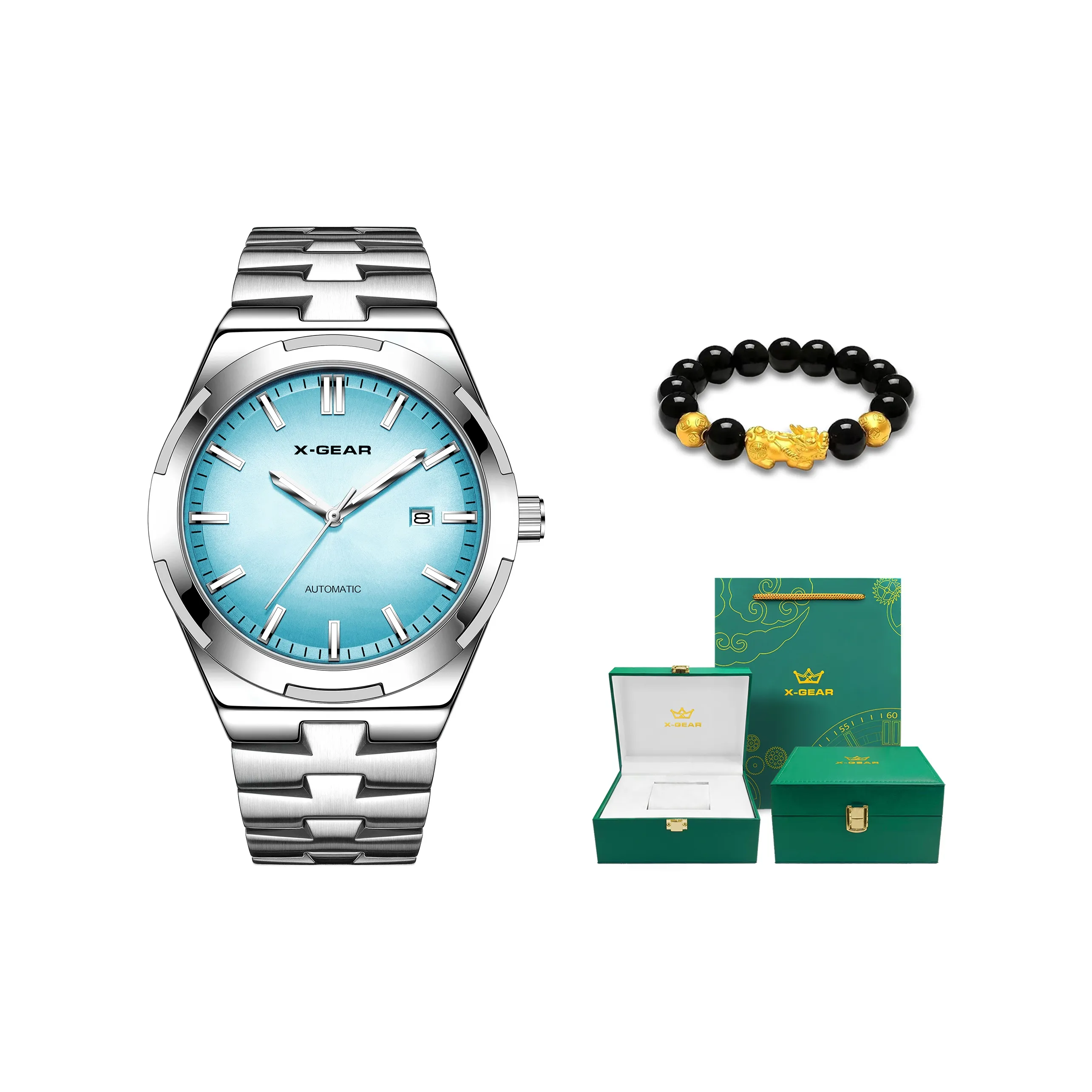 X Шестерня Автоматический Механический Механизм Мужские Часы 42 мм Синий