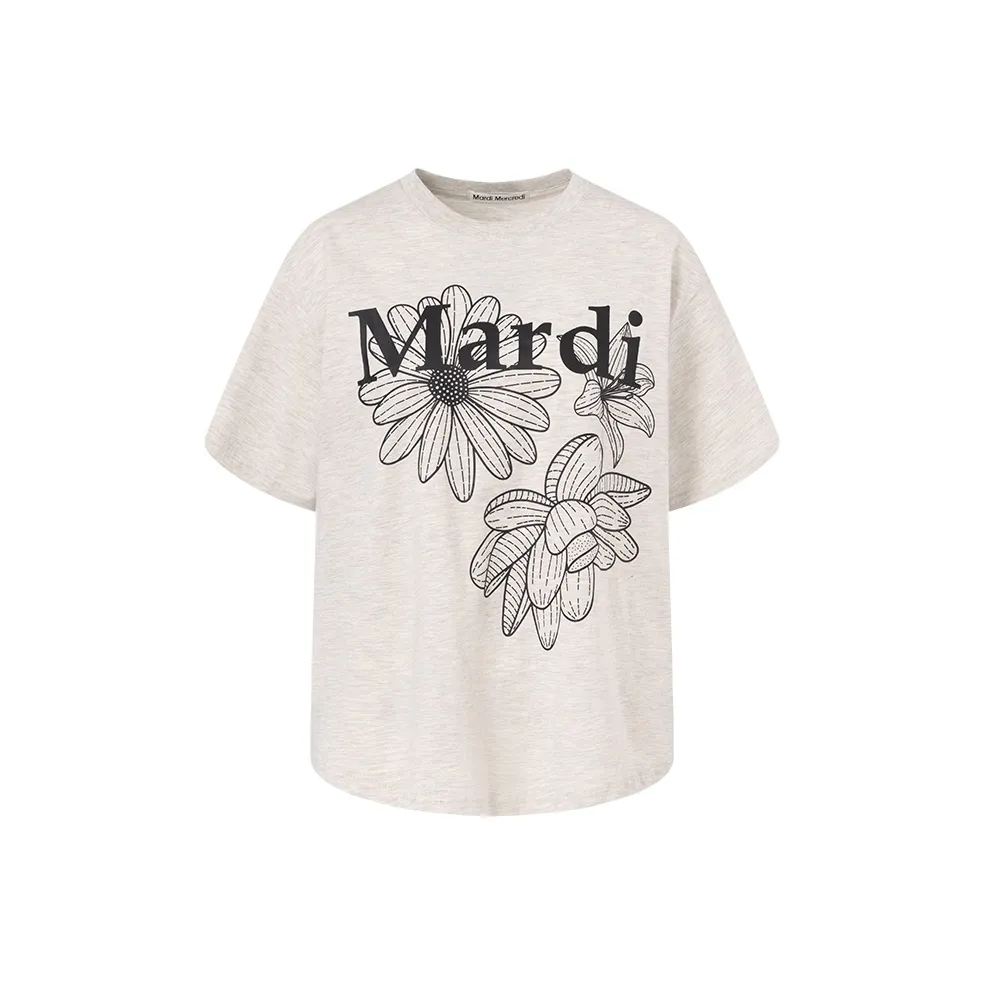 MARDI MERCREDI Three Flowers Collection SS25 T-Shirt Women's Oat Black Korean Style
