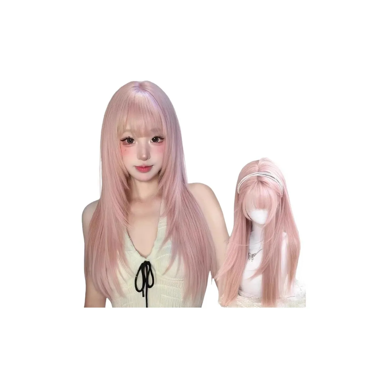 MUNINGFEI Персик Лолита Женская Перука Высокая Температура Пряжа Длинные Прямые Волосы