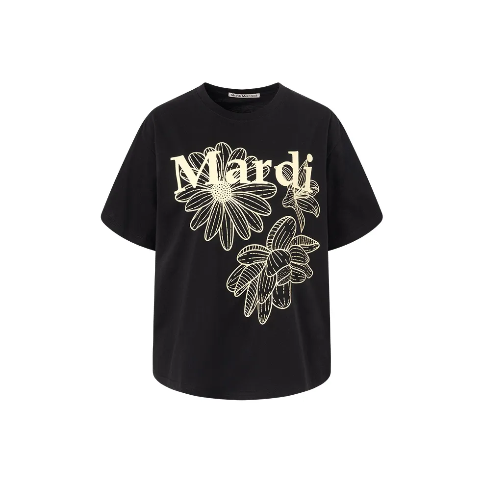 MARDI MERCREDI Three Flowers Collection SS25 T Shirt Women's Black/Lemon Korean Style