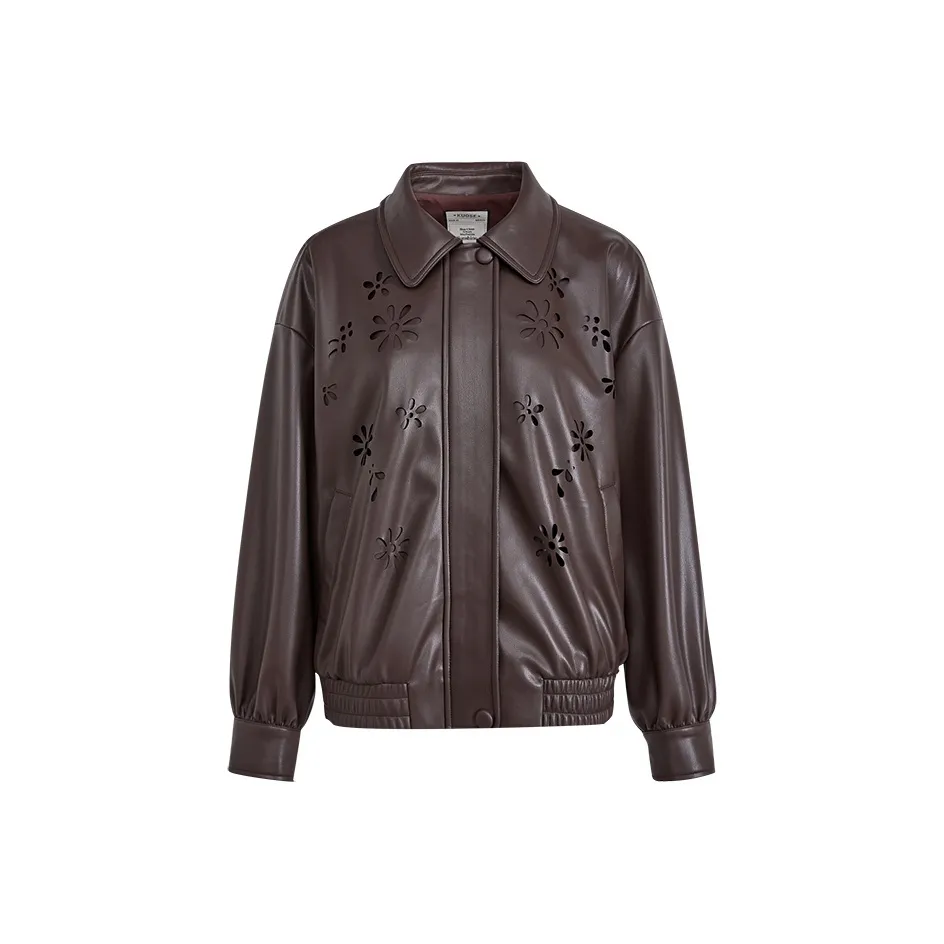 KUOSE Темно-коричневые женские кожаные куртки