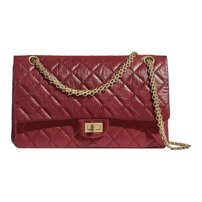 CHANEL 2.55 Vintage Calfskin Shoulder Bag, Crossbody Bag Trumpets Women's Burgundy
