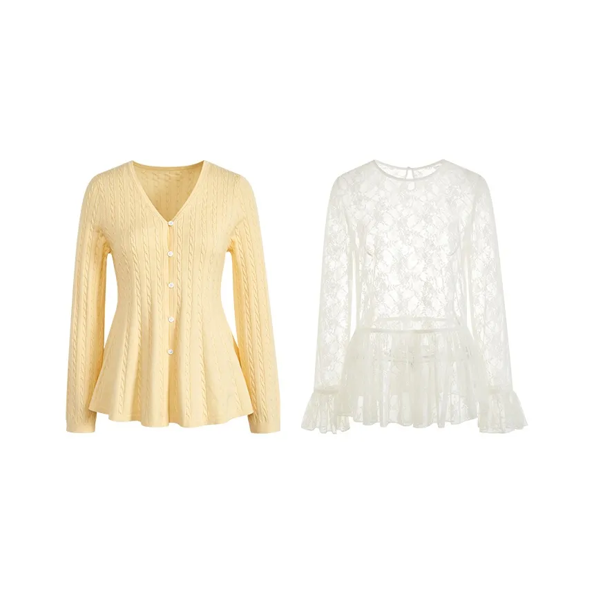 KUOSE Желтый 7005 + Бежевый Абрикос 7002 Женские Повседневные Костюмы