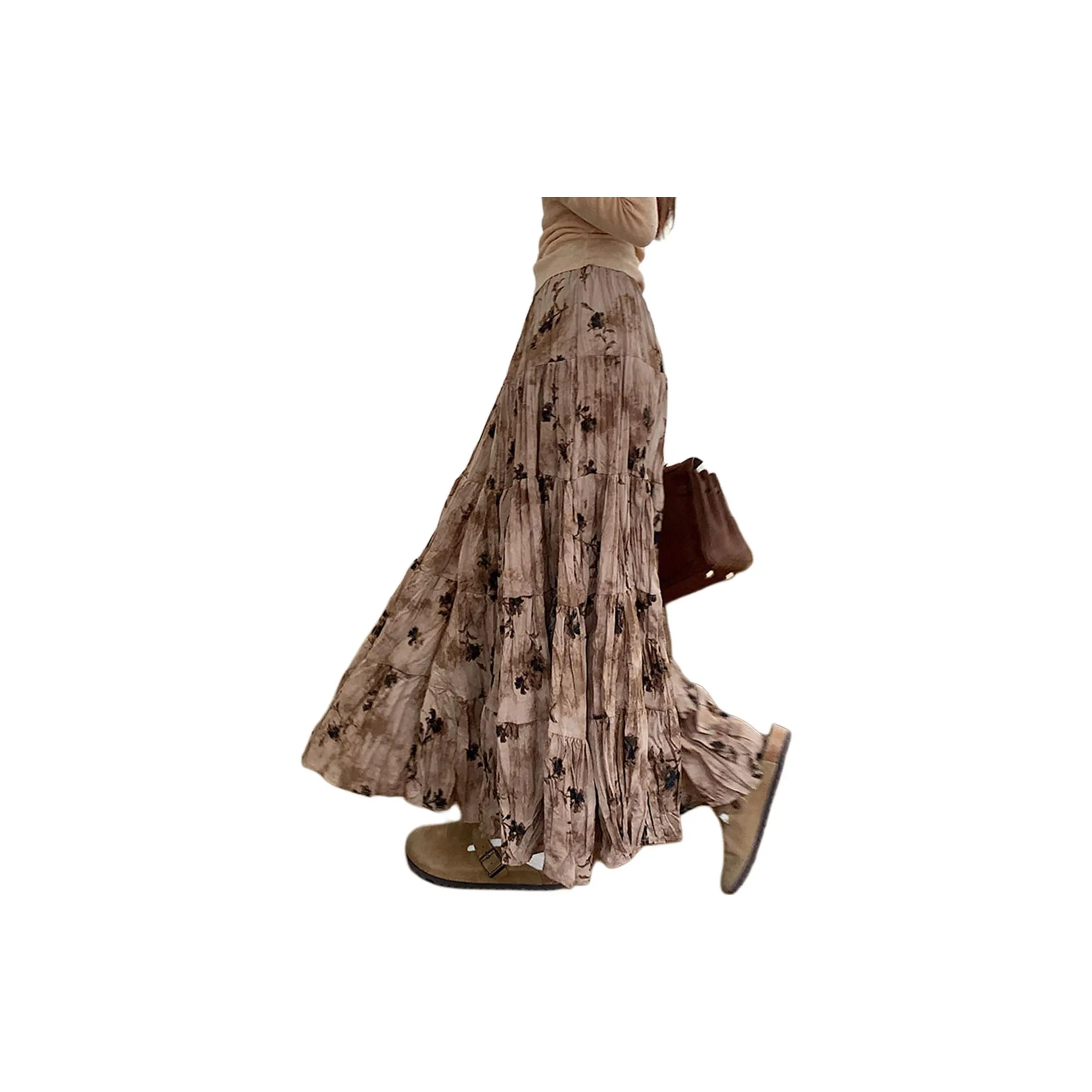 Wbwq Повседневный Длинный Юбка Женские Фиолетовый Цветочный