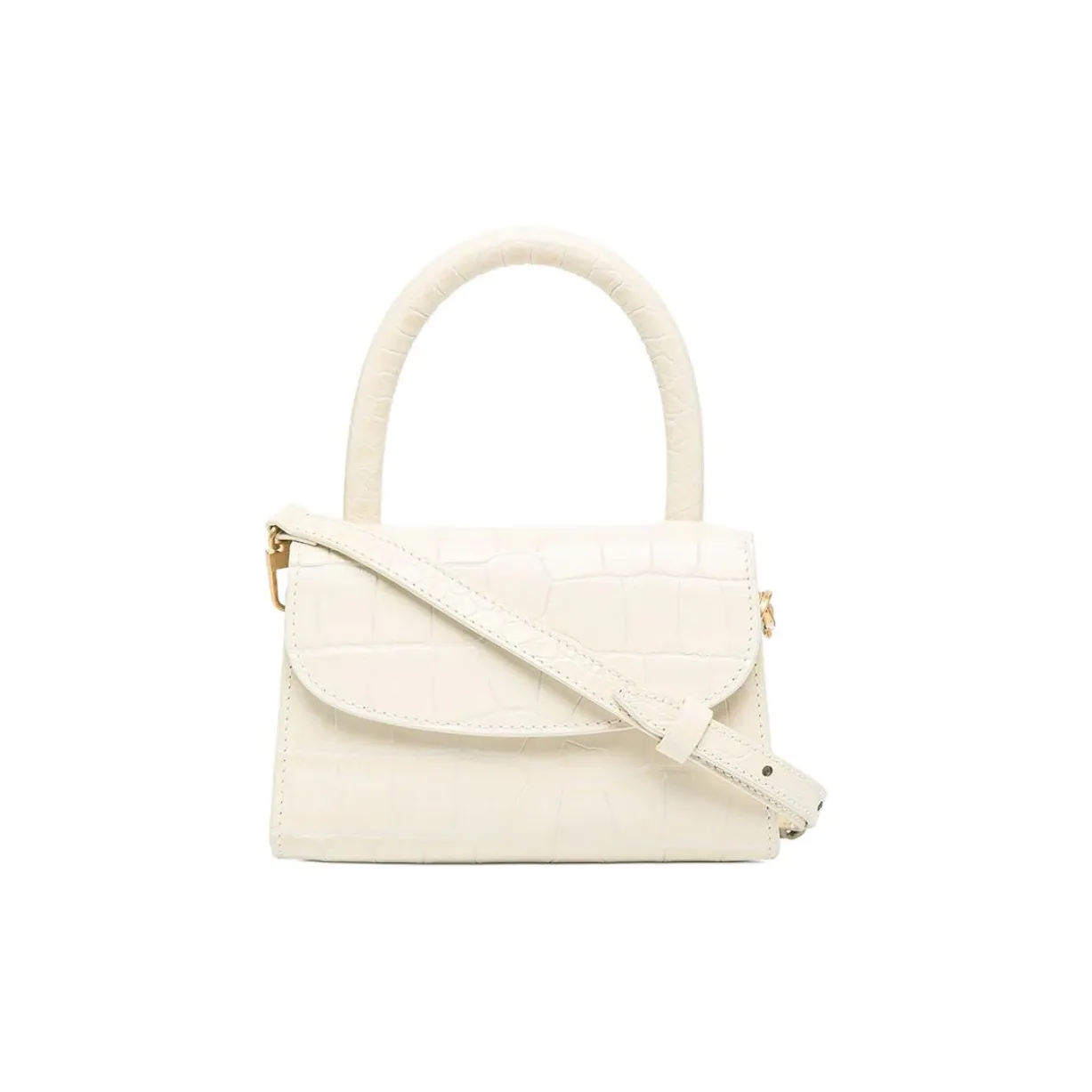 By Far Croco Cow Leather Small Square Bag, Portable Crossbody Bag, Shoulder Bag Mini Women's Cream White