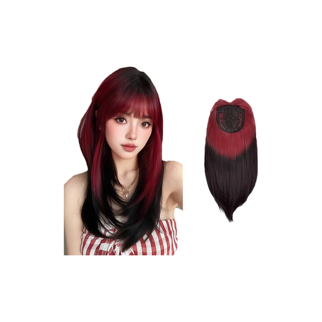 MUNINGFEI Нет Wear Волосы Net Collection Черно-красный Градиентный Siamese Cat Женская Перука Высокая Температура Пряжа
