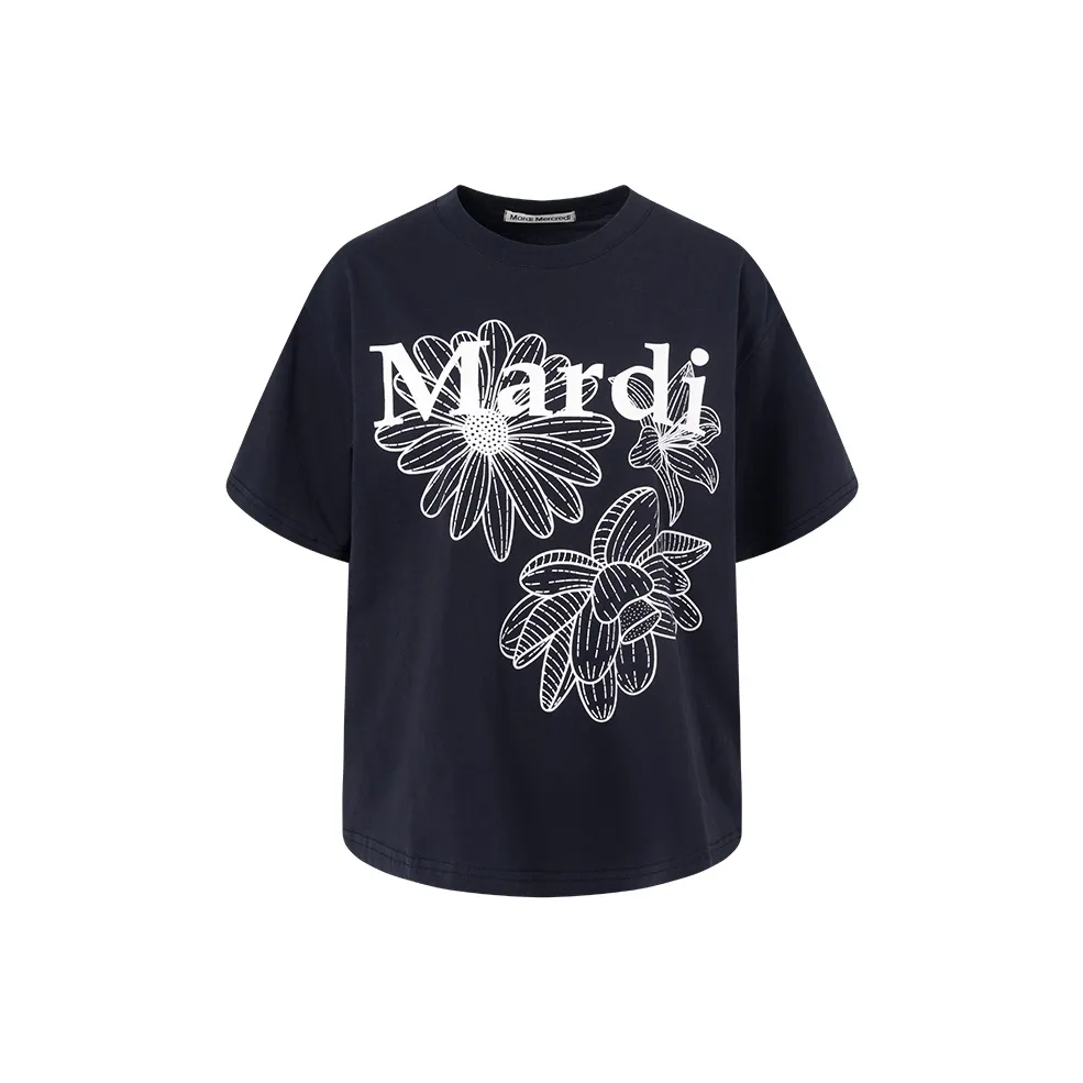 MARDI MERCREDI Three Flowers Collection SS25 T Shirt Women's Marine Blue White Korean Style