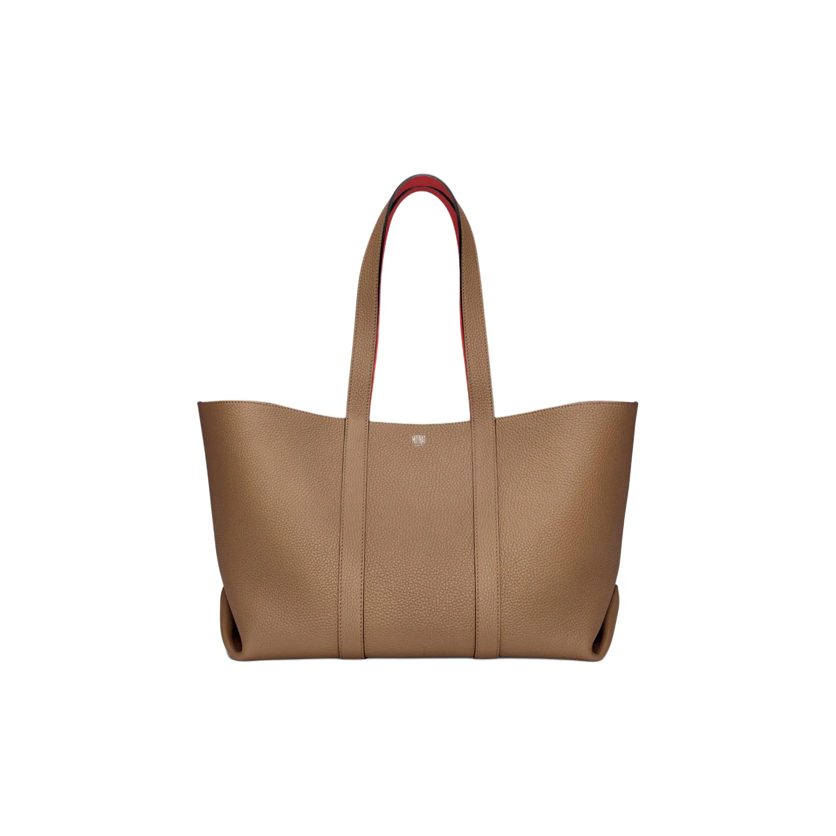 Moynat Taurillon Gex Leather Tote Bag, Shopping Bag, Shoulder Bag, Handbag Women's Taupe/Red