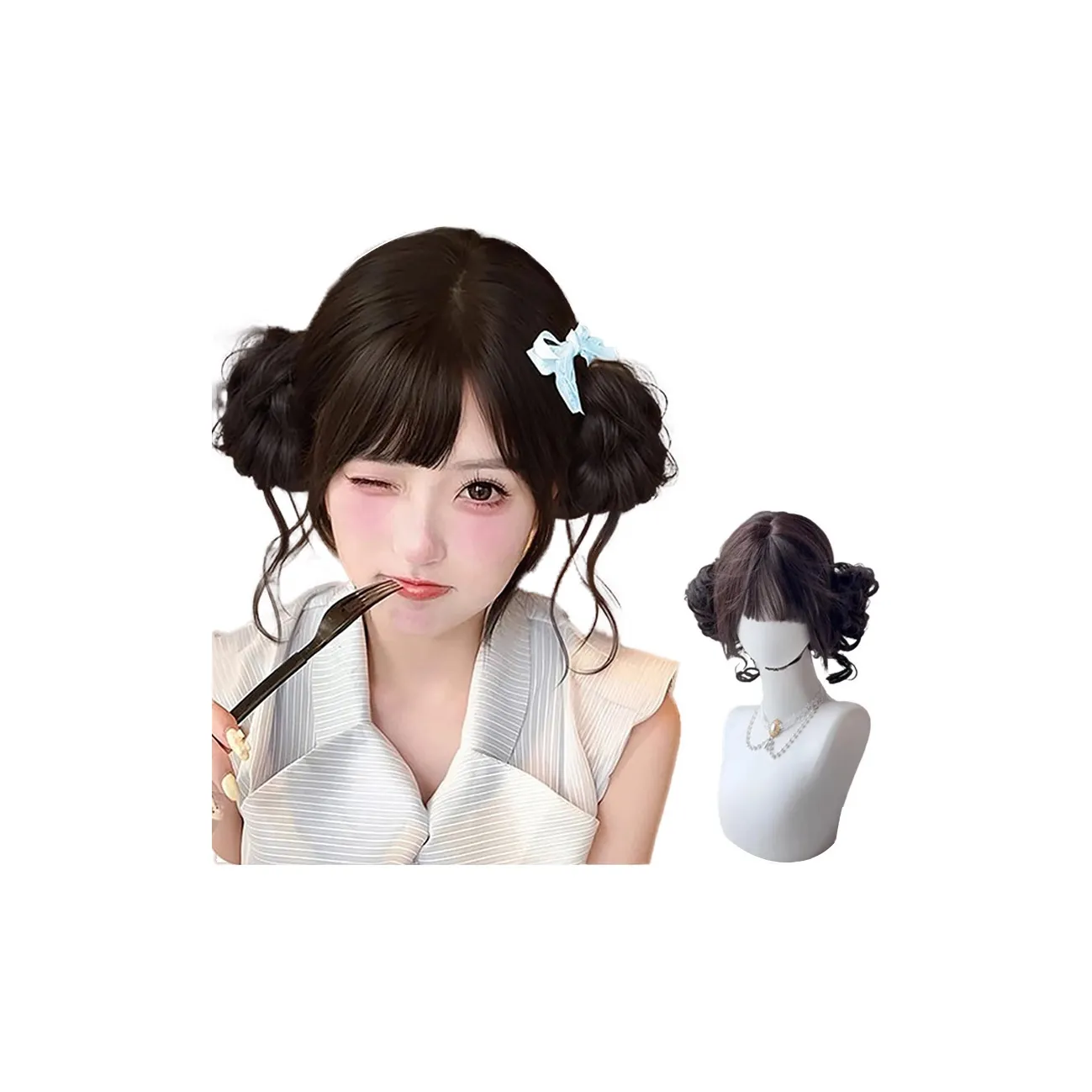 Northward Incline Kitten Bell Women's Wig Ancient Dragon Whisker Maruko Head Sweet Little Lolita