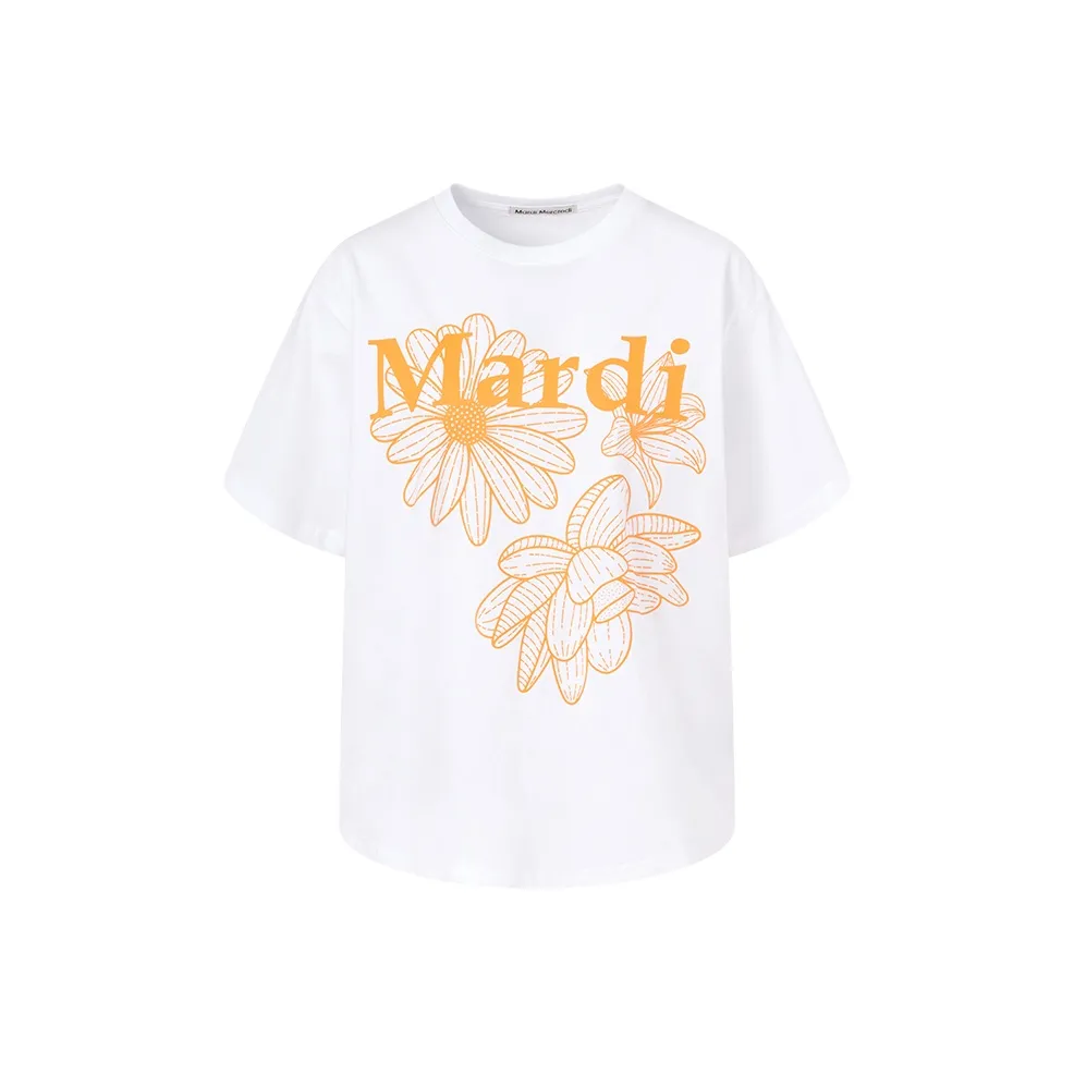 MARDI MERCREDI Three Flowers Collection SS25 T Shirt Women's White/Orange Korean Style
