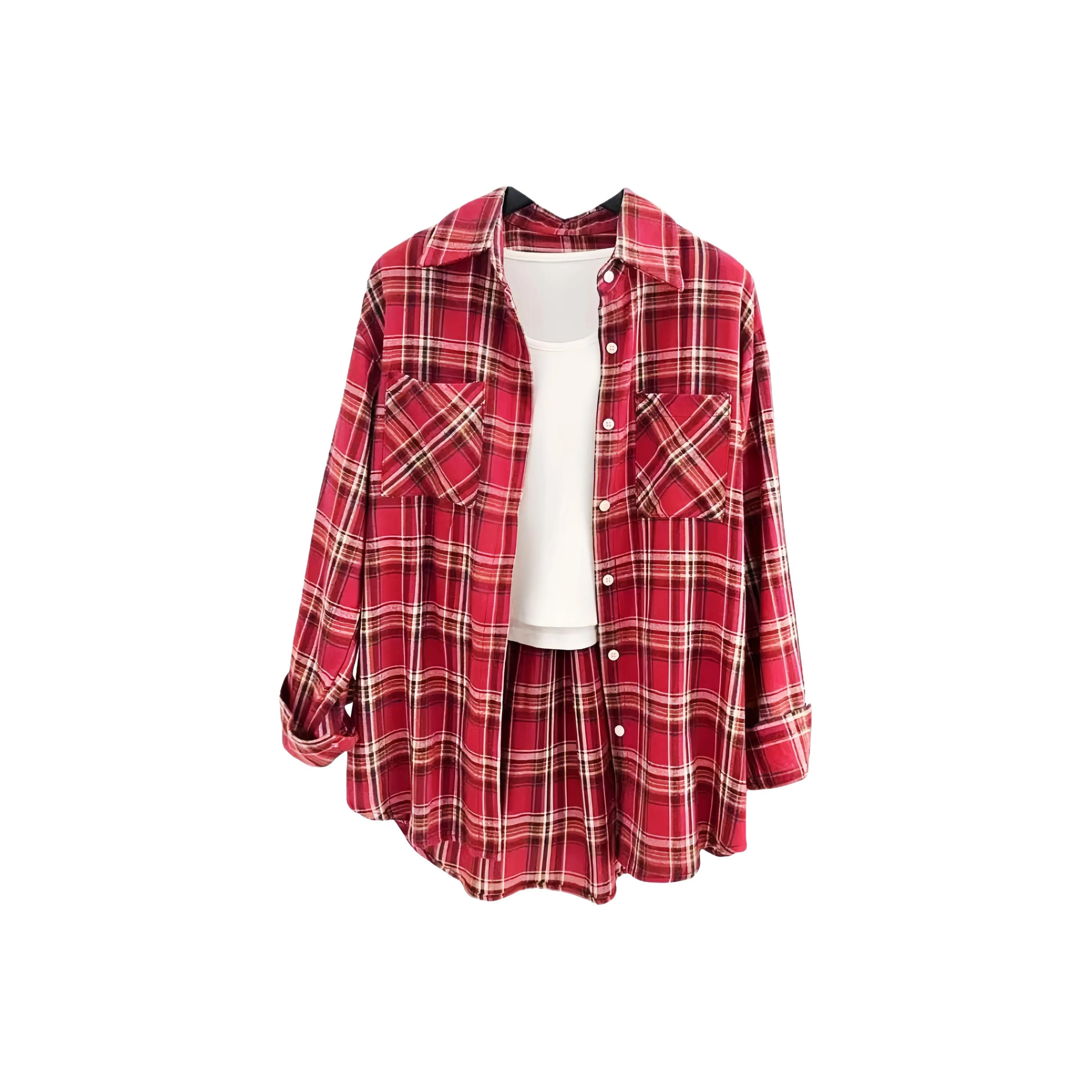 LANMOU 3490 Красная клетка Женские рубашки