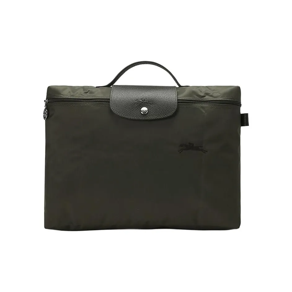 LONGCHAMP Le Pliage Green Cowhide Patchwork Canvas Handbag, Laptop Bag, Briefcase Women's Green