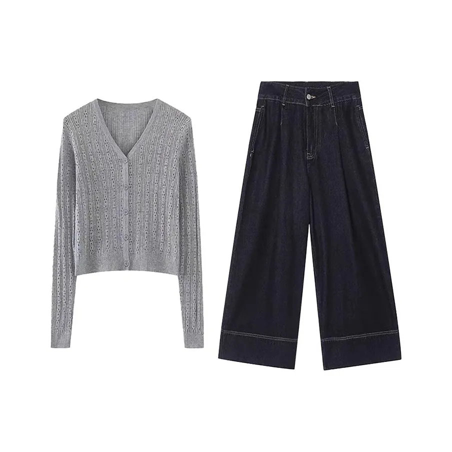 MARIE·COCO Серый топ + штаны, женский повседневный костюм