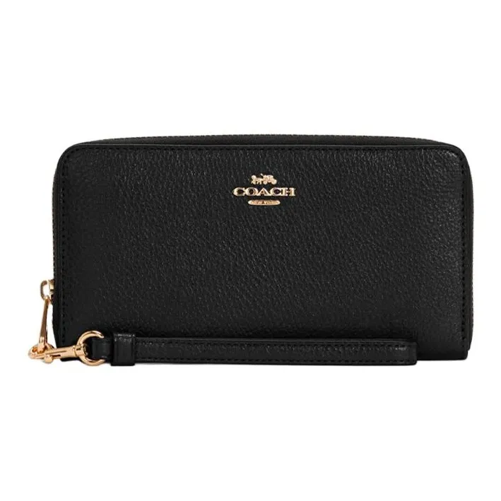 COACH Zip Around Leather Wallet Women's Pure Black