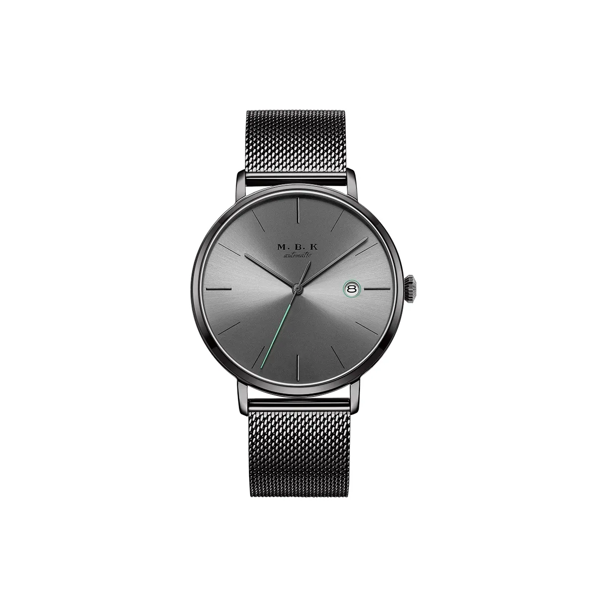 MBK Автоматический Механический Механизм Стальной Ремешок Часы Мужские Черный Циферблат