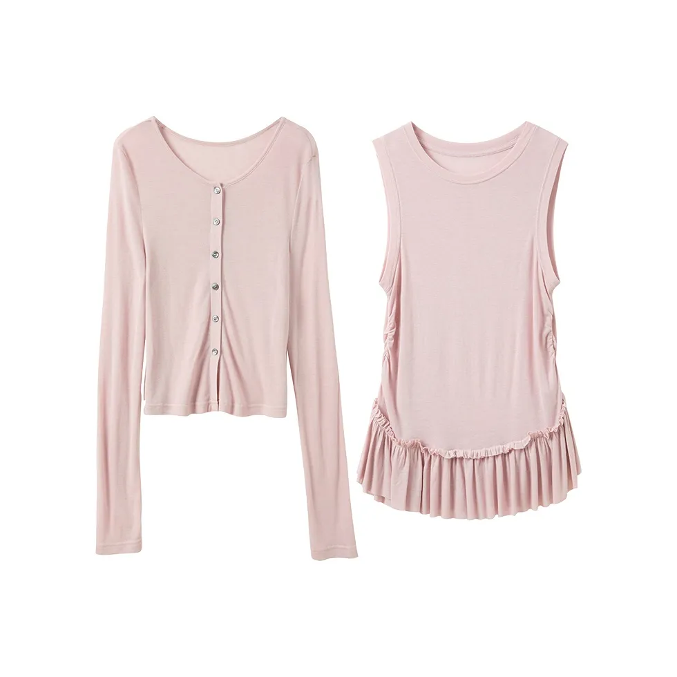 3COLOUR Комплекты Одежды Светло-Розовый Кардиган + Майка Женские Повседневные Костюмы